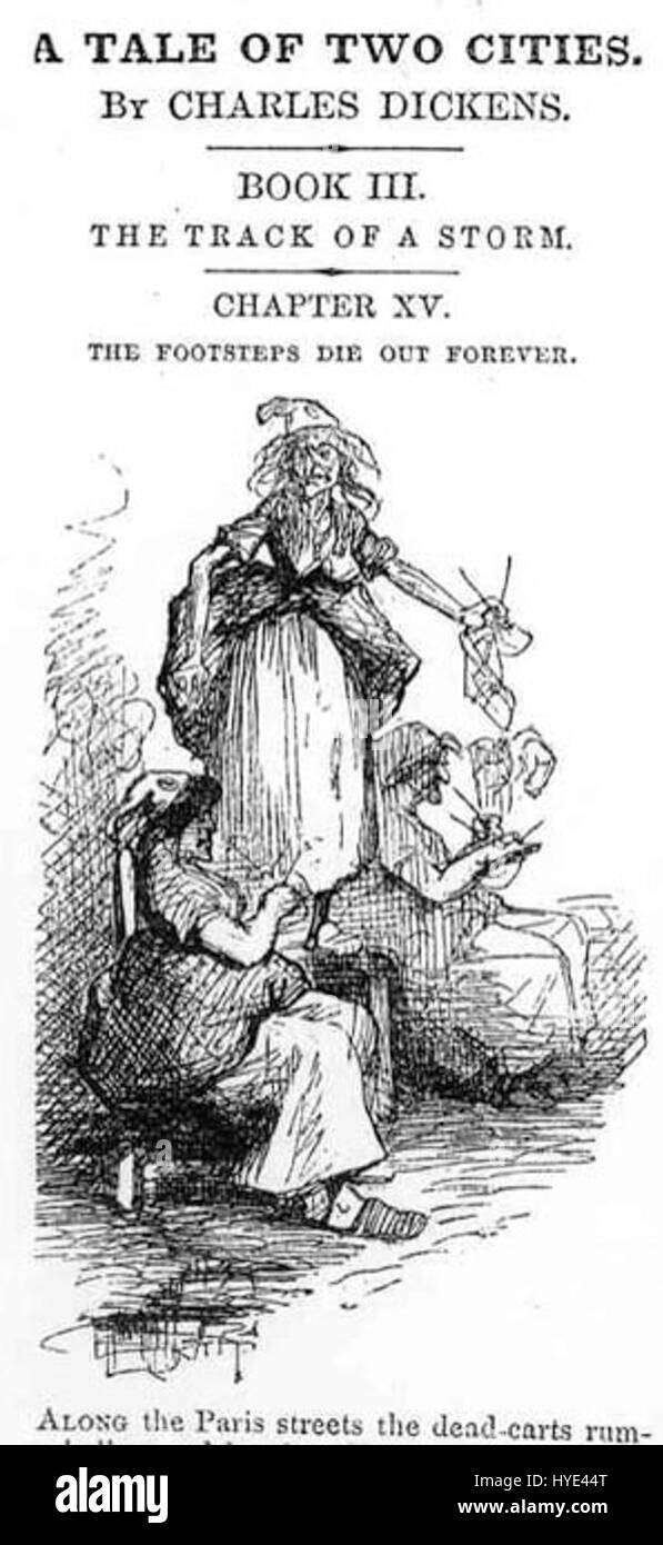 Die Szene von „Three Jacobin Tricoteuses vor der Guillotine“ von John McLenan fängt einen Moment während der Französischen Revolution ein. Das Bild zeigt die Rolle der Frauen im revolutionären Frankreich und ihre Verbindung zum Hinrichtungsprozess. Stockfoto