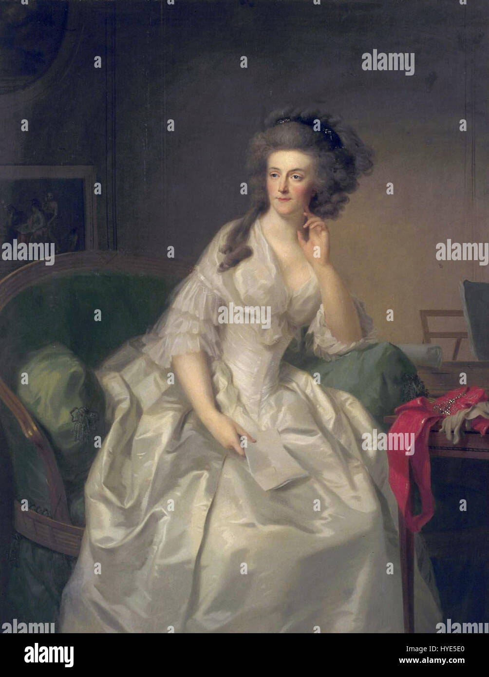 Johann Friedrich August Tischbeins Porträt von Frederika Sophia Wilhelmina, Prinzessin von Preußen, Ehefrau von Wilhelm V., Prinz von Orange, fängt die königliche Figur aus dem 18. Jahrhundert in eleganter Kleidung ein, die den Stil der damaligen Zeit widerspiegelt. Stockfoto