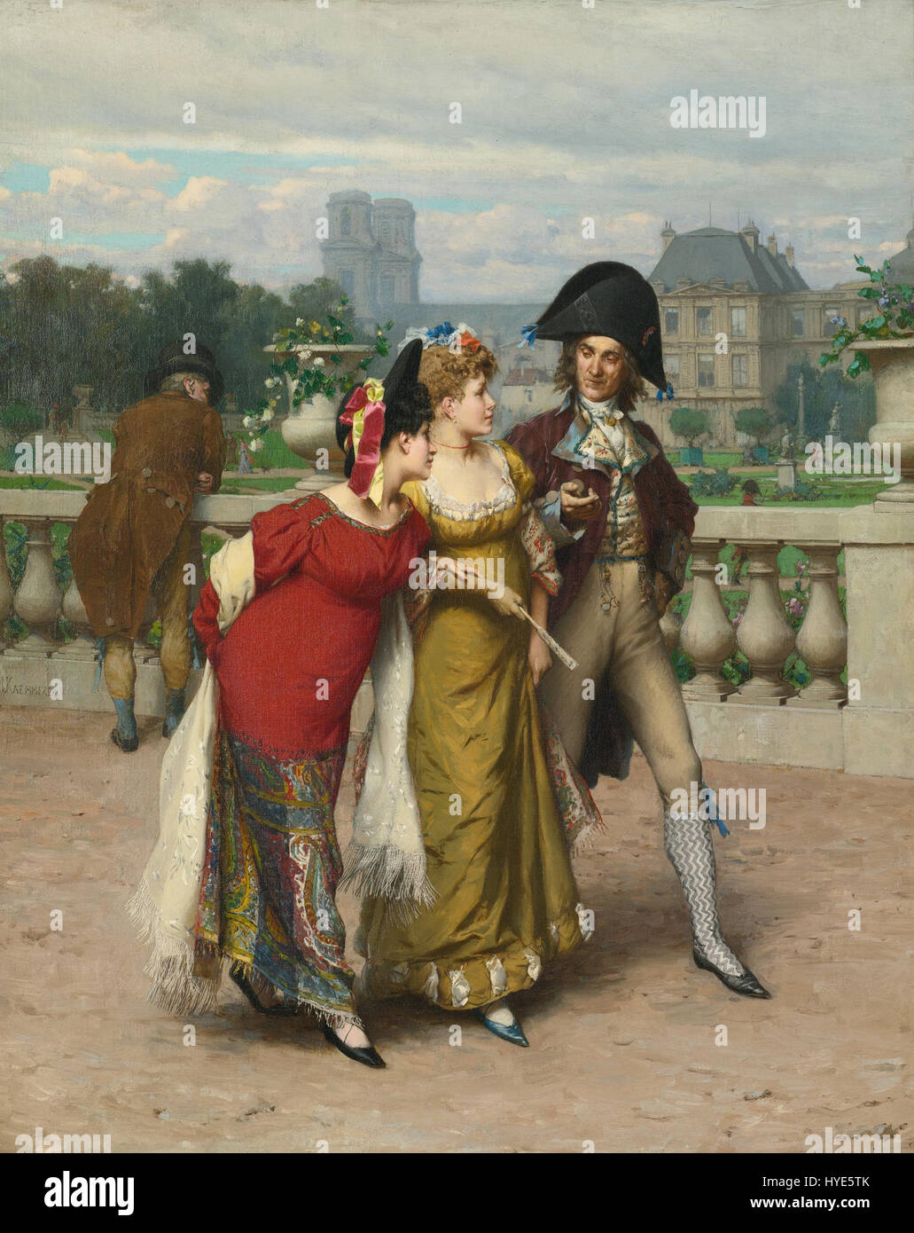 Das Gemälde „Kaemmerer während des Directoire“ bezieht sich auf ein französisches Kunstwerk aus der Directoire-Zeit, das die soziale und politische Atmosphäre Frankreichs nach der Revolution zeigt, geprägt durch seinen Stil und Symbolismus. Stockfoto