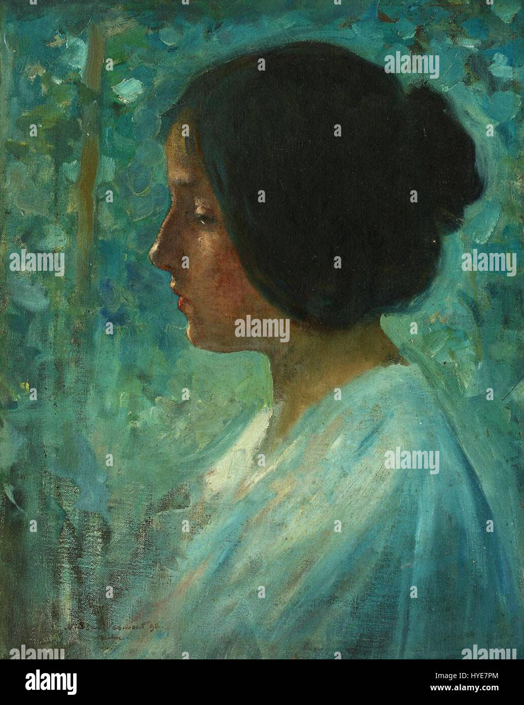 Visare (Traum) von Nicolae Vermont ist ein rumänisches Gemälde, das die symbolische Bewegung widerspiegelt. Es fängt die ätherischen und geheimnisvollen Qualitäten von Träumen mit weichen, fließenden Formen und einem unüberirdischen Ambiente ein. Stockfoto