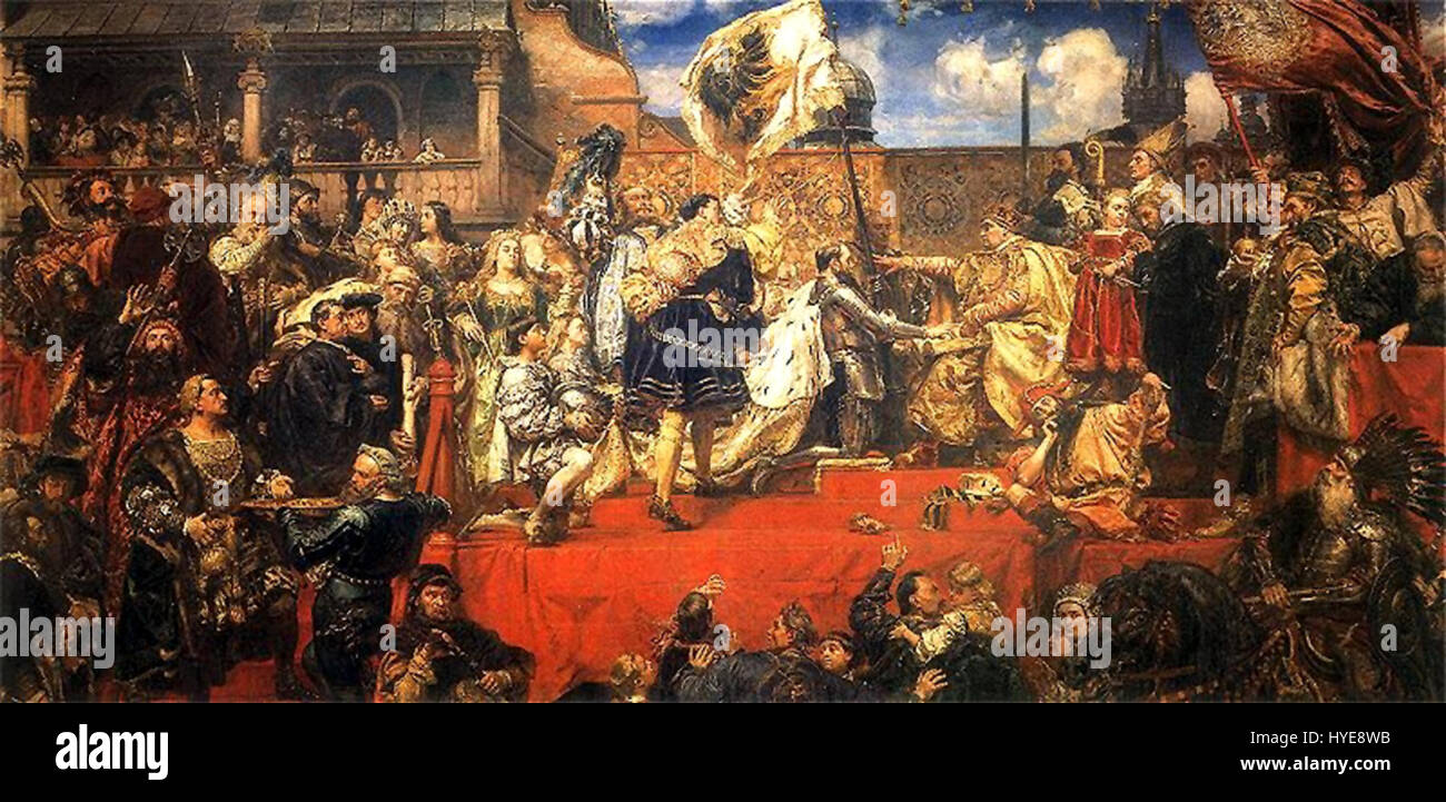 Die *Preußische Huldigung* ist ein historisches Ereignis in der Kunst, bei dem preußische Könige 1700 dem russischen Zaren Treue geschworen haben. Das Kunstwerk spiegelt die politischen Beziehungen und Machtdynamiken der Zeit wider. Stockfoto