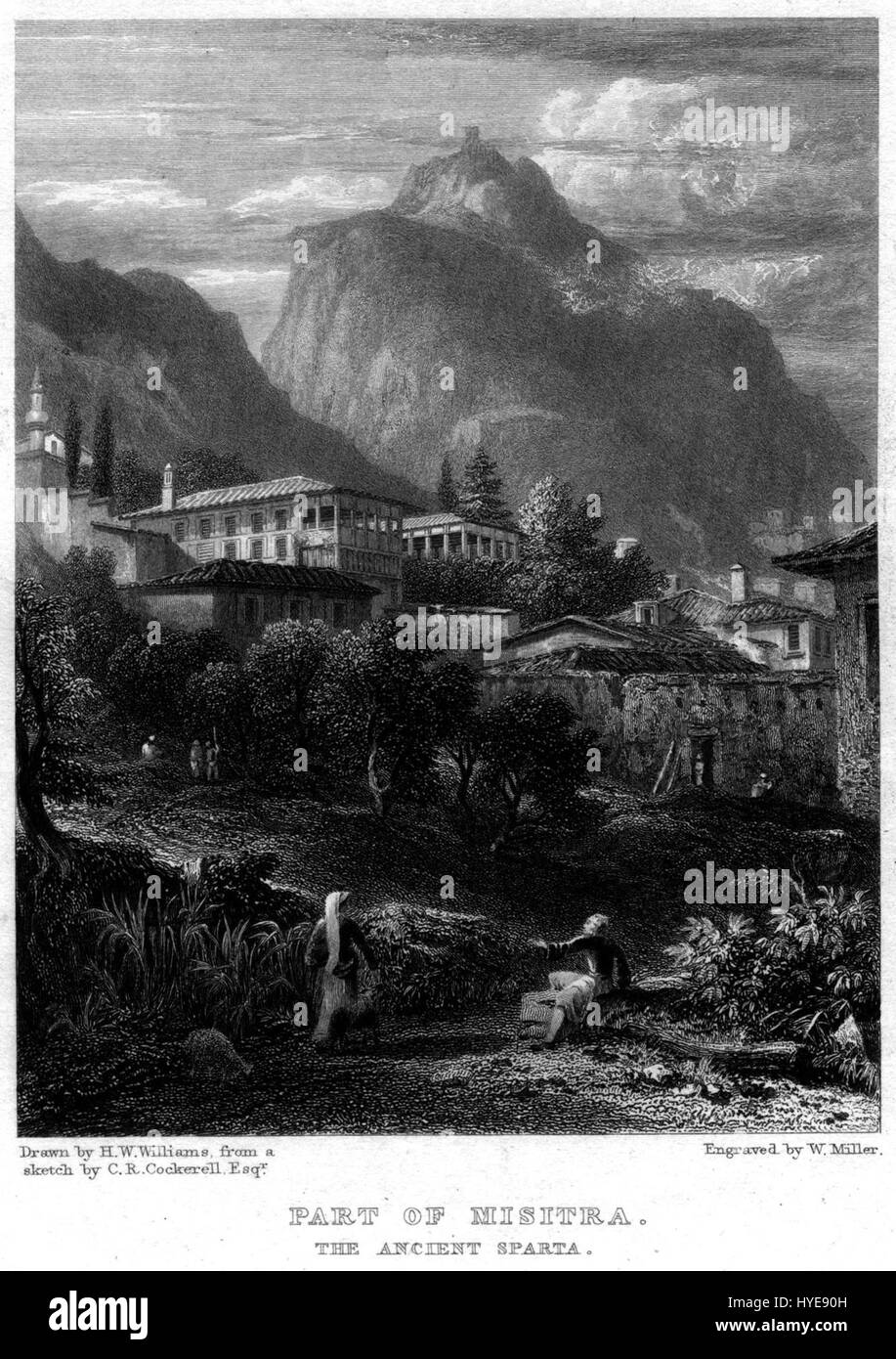 Dieser Stich „Part of Misitra, the Ancient Sparta“ basiert auf einem Werk von H. W. Williams und ist von William Miller eingraviert. Es zeigt die Ruinen der alten spartanischen Stadt Misitra, zeigt die architektonischen Überreste dieser historischen Stätte und bietet einen Einblick in Spartas Vergangenheit. Stockfoto