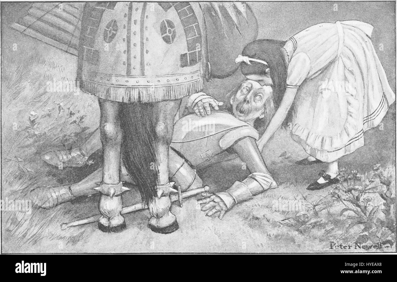 Peter Newells Illustrationen für „Through the Looking Glass“ aus dem Jahr 1902 spiegeln die skurrile und fantastische Natur von Lewis Carrolls Geschichte wider. Seine Illustrationen erwecken die surreale Welt des Wunderlandes mit lebendigen und fantasievollen Details zum Leben. Stockfoto