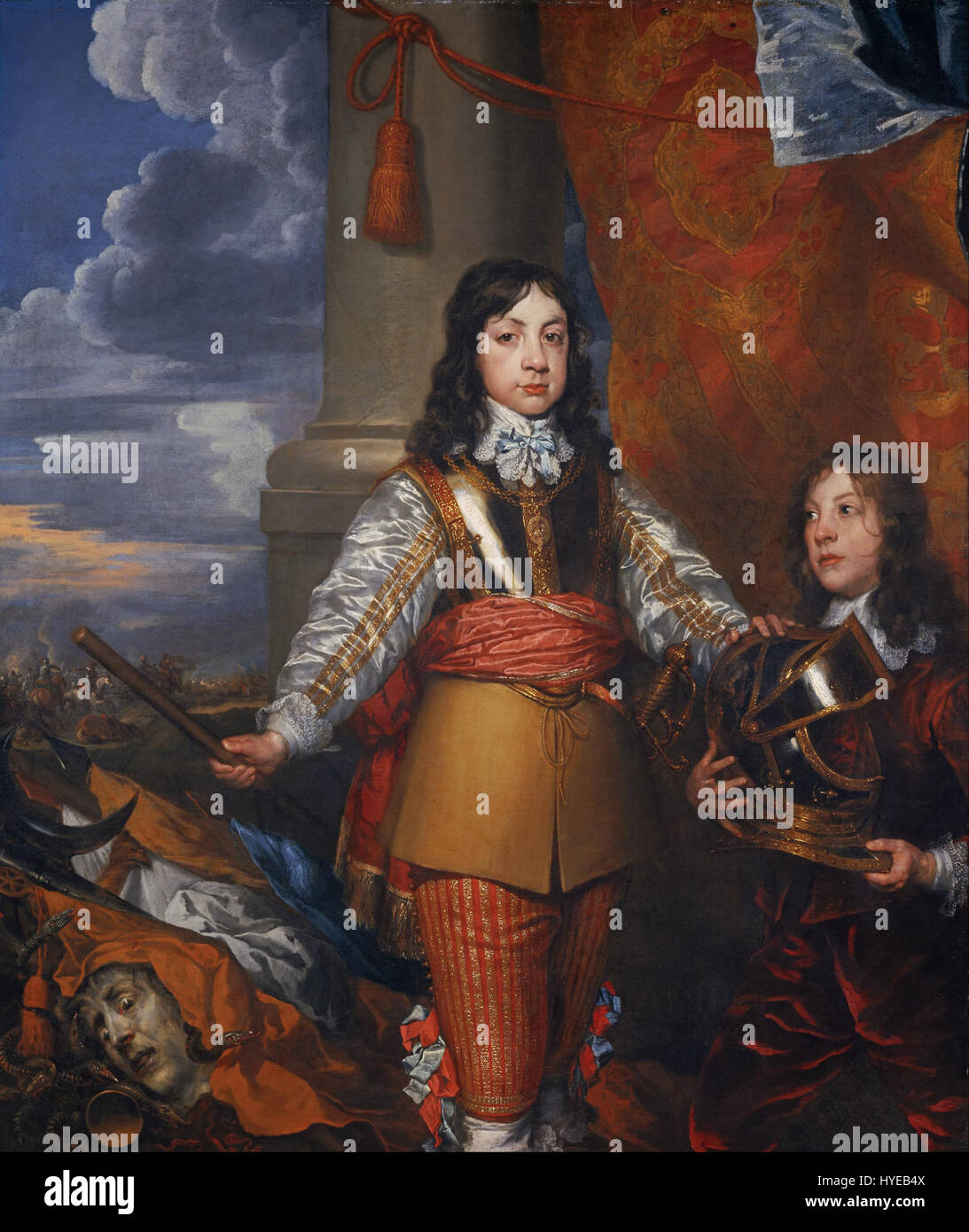Dieses Porträt von William Dobson zeigt Karl II., König von England, Schottland und Irland. Er wurde Mitte der 1600er Jahre geschaffen und zeigt Charles als Prinz von Wales, begleitet von einer Seite, die die königliche Kleidung und den Porträtstil der damaligen Zeit widerspiegelt. Stockfoto