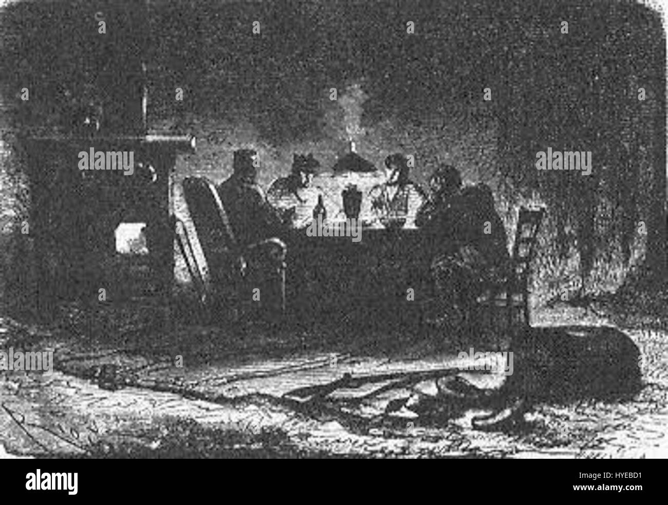 „The Field of Ice“ von Riou und Montaut zeigt eine dramatische gefrorene Landschaft, die die raue Schönheit des Winters einfängt. Die Illustration betont die kalte, kalte Weite des Eises und spiegelt die Kraft der Natur und ihre Auswirkungen auf die Umwelt wider. Stockfoto