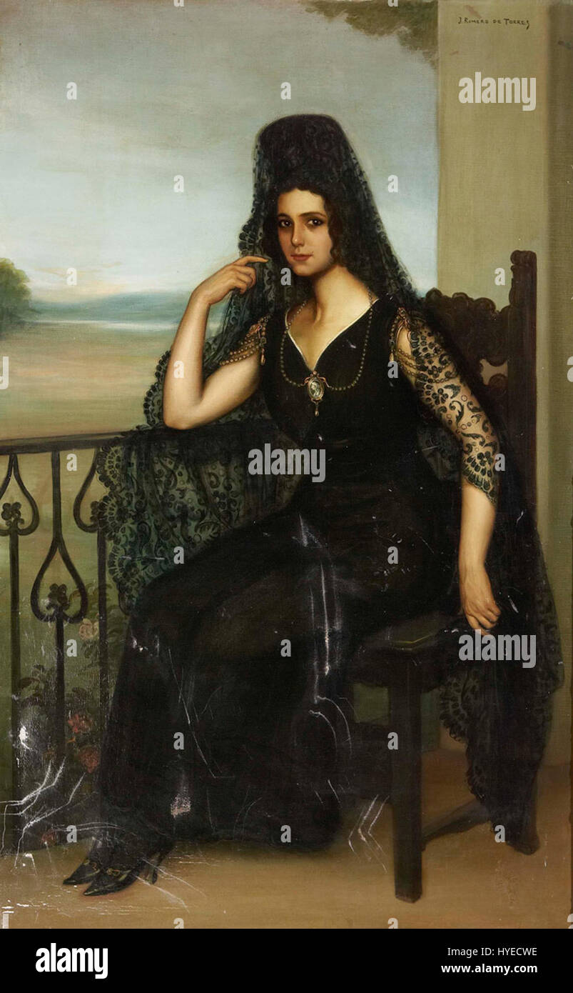Raquel Meller, dargestellt von Julio Romero de Torres, fängt den Flamenco-Sänger in einem Moment der Anmut ein und verkörpert die Eleganz und leidenschaftliche Energie der spanischen Musik und des Tanzes durch feine Porträts. Stockfoto