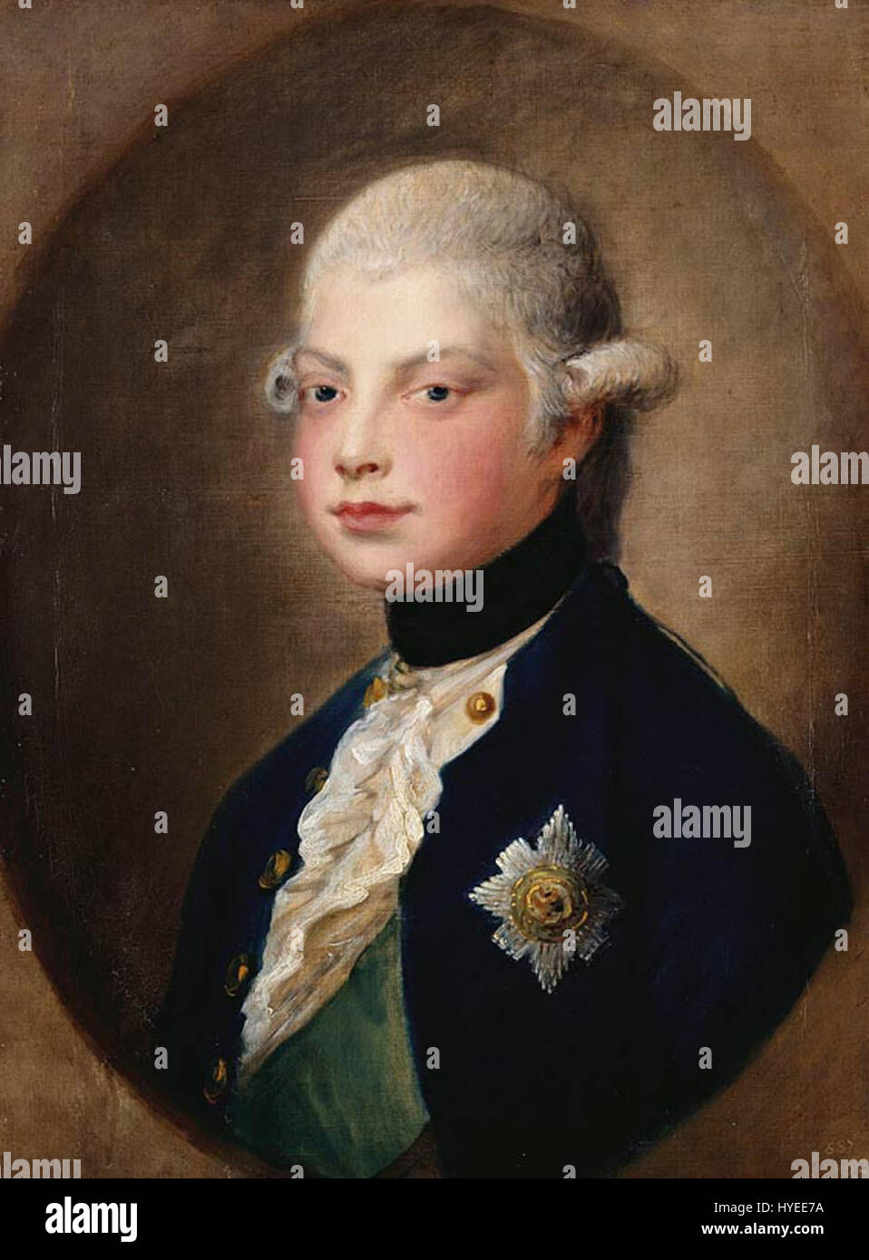 Dieses Porträt von Thomas Gainsborough aus dem Jahr 1782 zeigt Prinz William und zeigt die Kunst des Künstlers, königliche würde und Eleganz einzufangen. Gainsboroughs Technik betont die reiche Textur der Kleidung und den Adel seines Subjekts. Stockfoto