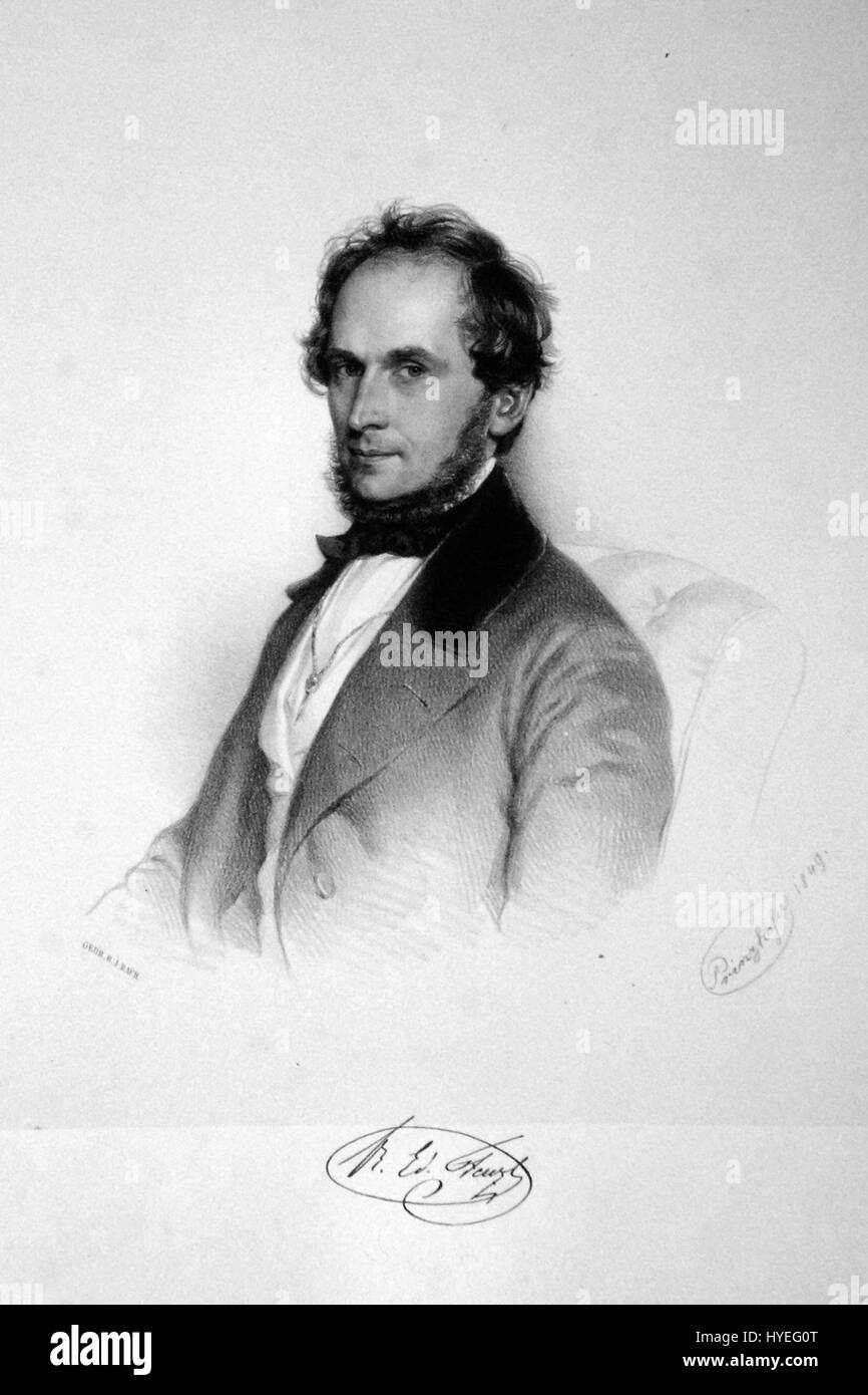 Eduard Fenzls Lithografie erfasst die filigranen Linien und Details, die typisch für die europäische Druckerei des 19. Jahrhunderts sind, und zeigt seine Expertise in Lithografie und Druckdesign. Stockfoto