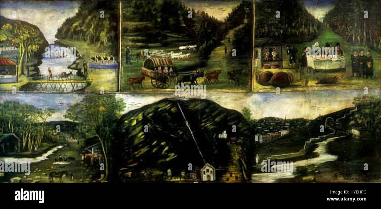 Niko Pirosmani. Bedienfeld "sechs Szene". Öl auf Öl Tuch, 180 x 380 cm. Das staatliche Museum der schönen Künste von Georgien, Tiflis Stockfoto