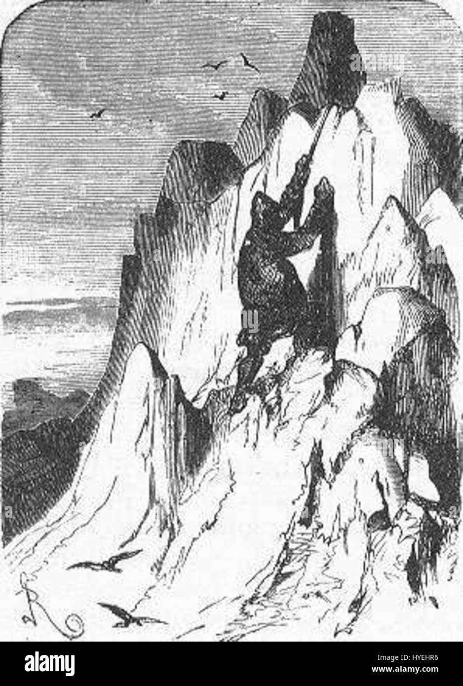 „Das Eisfeld“ von Riou und Montaut ist ein historisches Gemälde, das einen bedeutenden Moment während einer Arktis-Expedition darstellt. Das Kunstwerk erfasst die rauen Bedingungen und die Entschlossenheit der Entdecker, die der extremen Kälte und Isolation der gefrorenen Landschaft gegenüberstehen. Stockfoto