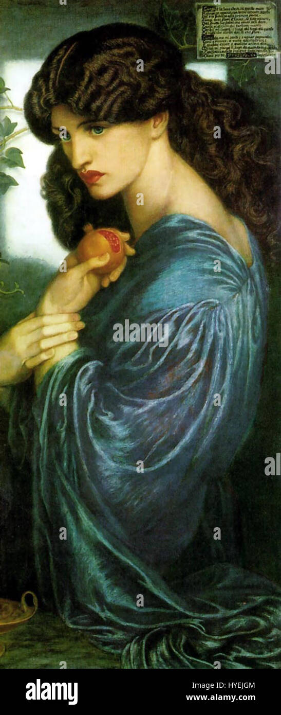 „Proserpina“ bezieht sich auf die römische Göttin des Frühlings und der Unterwelt, die oft in der mythologischen Kunst dargestellt wird. Das Kunstwerk kann Themen des Todes, der Wiedergeburt und der zyklischen Natur des Lebens erforschen, die aus der klassischen Mythologie schöpfen. Stockfoto