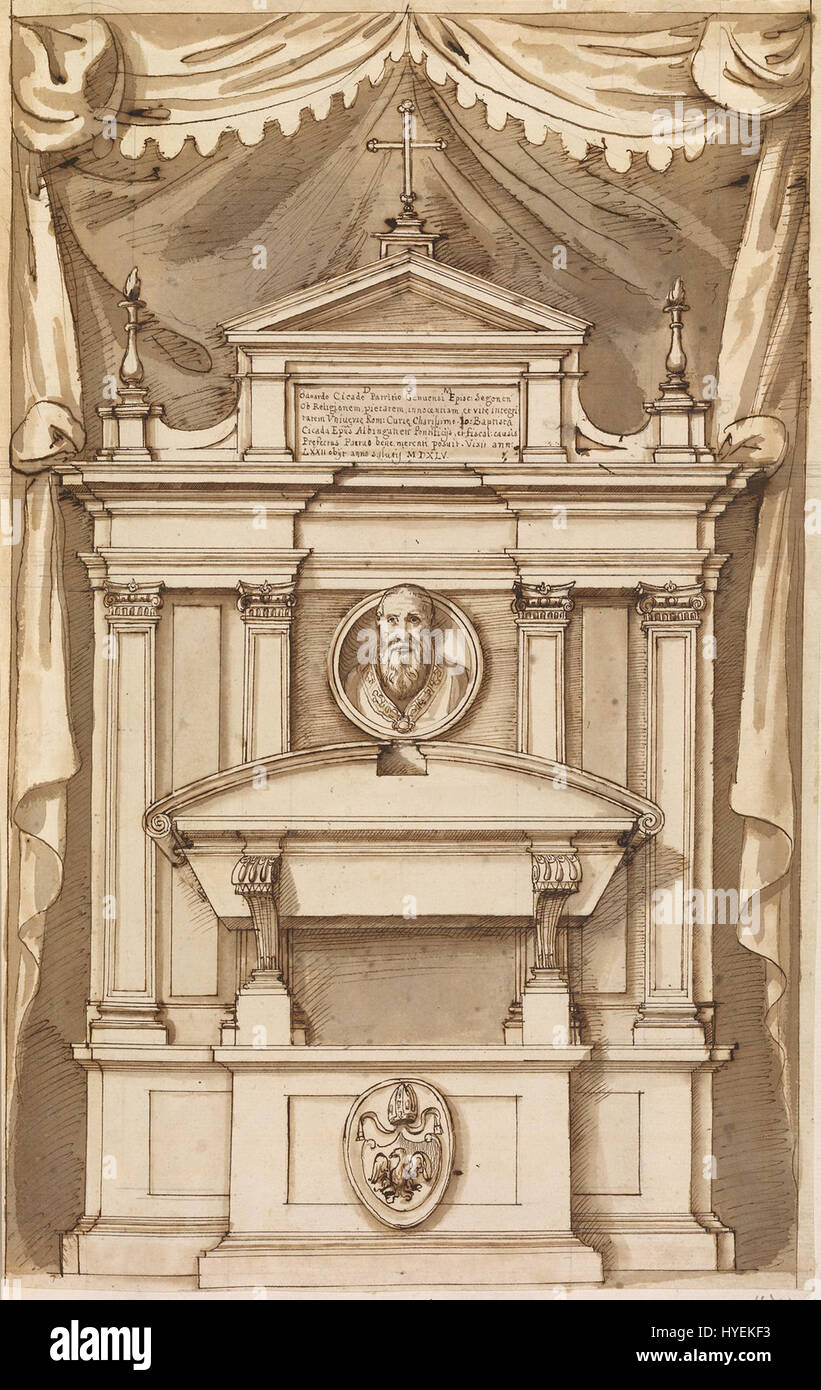 Das ursprüngliche Grab von Odoardo Cicada, einer bedeutenden Figur in der römischen Antike, ist ein bemerkenswerter archäologischer Fund. Dieses Grabmal, das sich durch sein kompliziertes Design und seine Inschriften auszeichnet, bietet einen Einblick in die römischen Begräbnispraktiken. Stockfoto