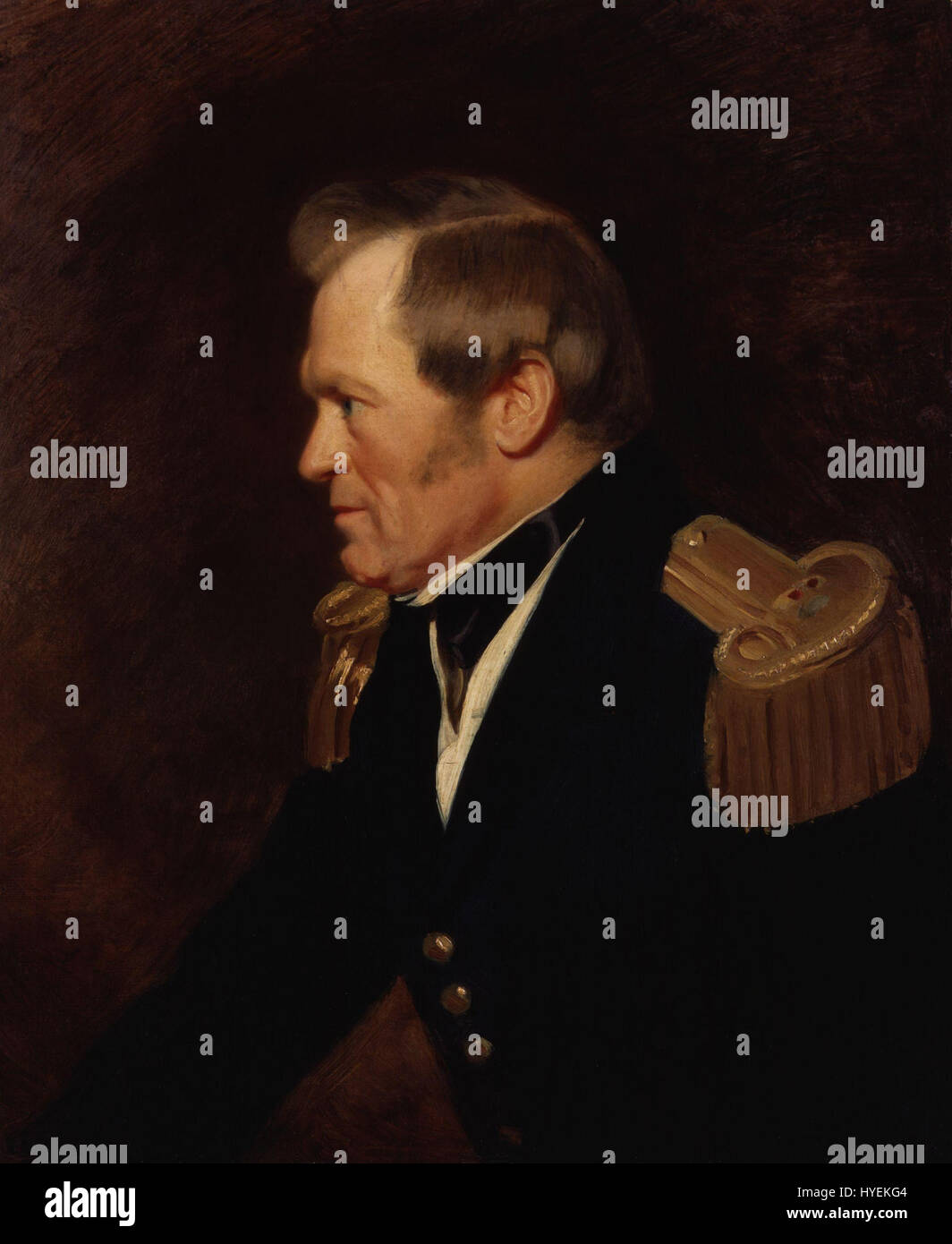 Ein Porträt von Sir John Richardson, gemalt von Stephen Pearce. Das Kunstwerk fängt das Gleichnis von Richardson ein, einem Entdecker und Naturforscher, und hebt seine bedeutenden Beiträge zur Wissenschaft im 19. Jahrhundert hervor. Stockfoto