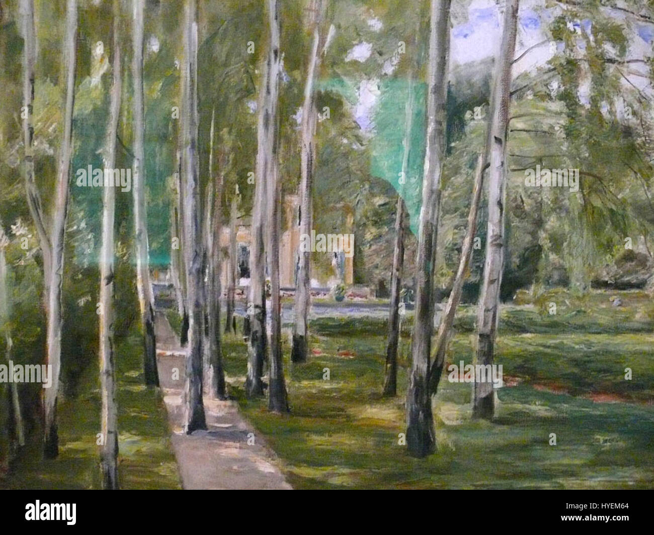 Die Liebermann-Villa, dargestellt durch das Gemälde „z32“, spiegelt die ästhetische und historische Bedeutung des Gebäudes in Deutschland wider. Die Villa ist bekannt für ihr künstlerisches Erbe, das eng mit den Werken Max Liebermanns verbunden ist. Stockfoto