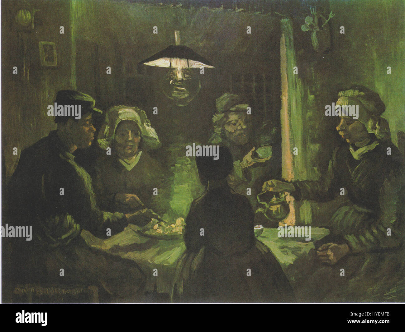 „Die Kartoffelesser“ ist Vincent van Goghs Gemälde „die Kartoffelesser“ aus dem Jahr 1885, in dem Bauern eine Mahlzeit teilen und seinen frühen Stil widerspiegeln. Stockfoto