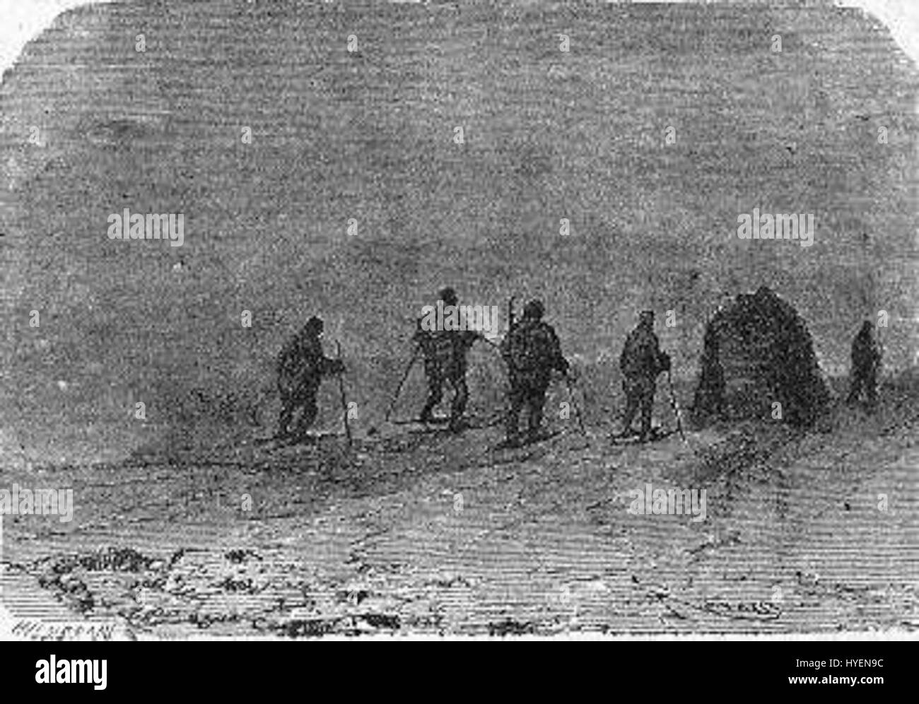 „The Field of Ice“ ist eine dramatische Darstellung von Riou und Montaut, die eine gefrorene Landschaft zeigt. Das Kunstwerk fängt die Weite und Isolation eiskalten Geländes ein und bietet eine visuelle Darstellung der Extreme der Natur. Stockfoto