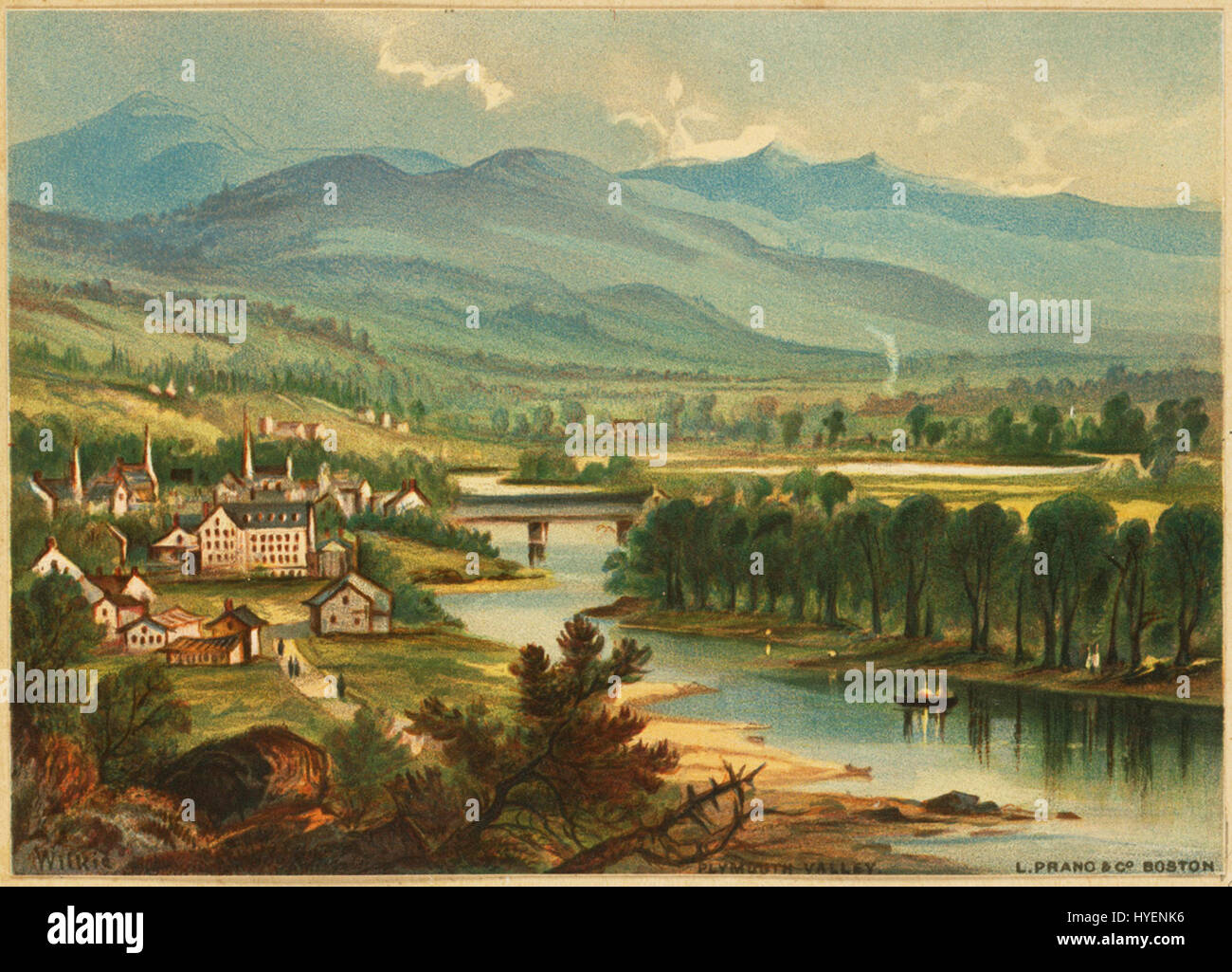 Dieses Kunstwerk mit dem Titel „Plymouth Valley“ befindet sich in der Boston Public Library. Es zeigt wahrscheinlich die natürliche Schönheit des Plymouth Valley, mit historischer Bedeutung in der amerikanischen Landschaftskunst. Stockfoto