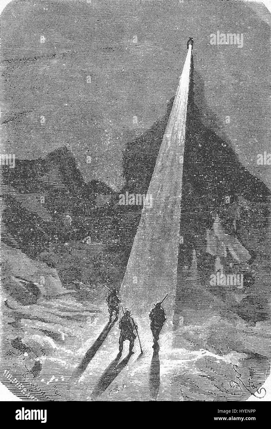 „The Field of Ice“ von Riou und Montaut ist ein Kunstwerk, das eine eisige Landschaft mit Figuren darstellt, die gegen die raue Kälte kämpfen. Das Stück fängt die Trostlosigkeit und Weite der gefrorenen Umwelt ein und veranschaulicht die menschliche Ausdauer angesichts der Herausforderungen der Natur. Stockfoto