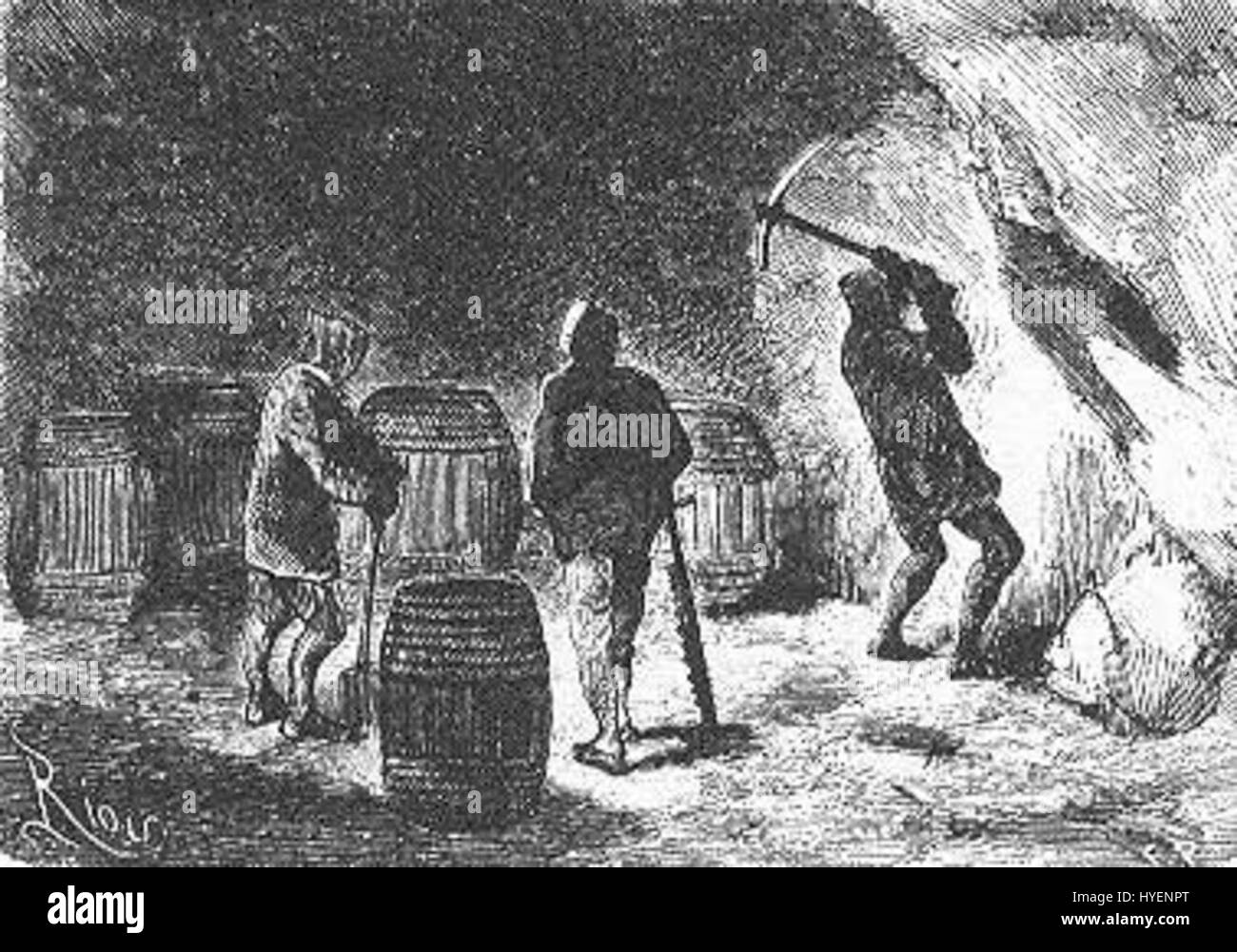 „The Field of Ice“ von Riou und Montaut zeigt eine intensive, dramatische Landschaft, die sich auf ein gefrorenes, einsames Gelände konzentriert. Das Stück fängt die krasse Schönheit von Eis und Schnee ein und bietet einen düsteren Blick auf die Härte der Natur. Stockfoto