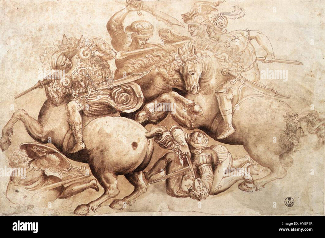 Nach Leonardo da Vinci, die Schlacht von Anghiari (Kopie eines Details) Stockfoto