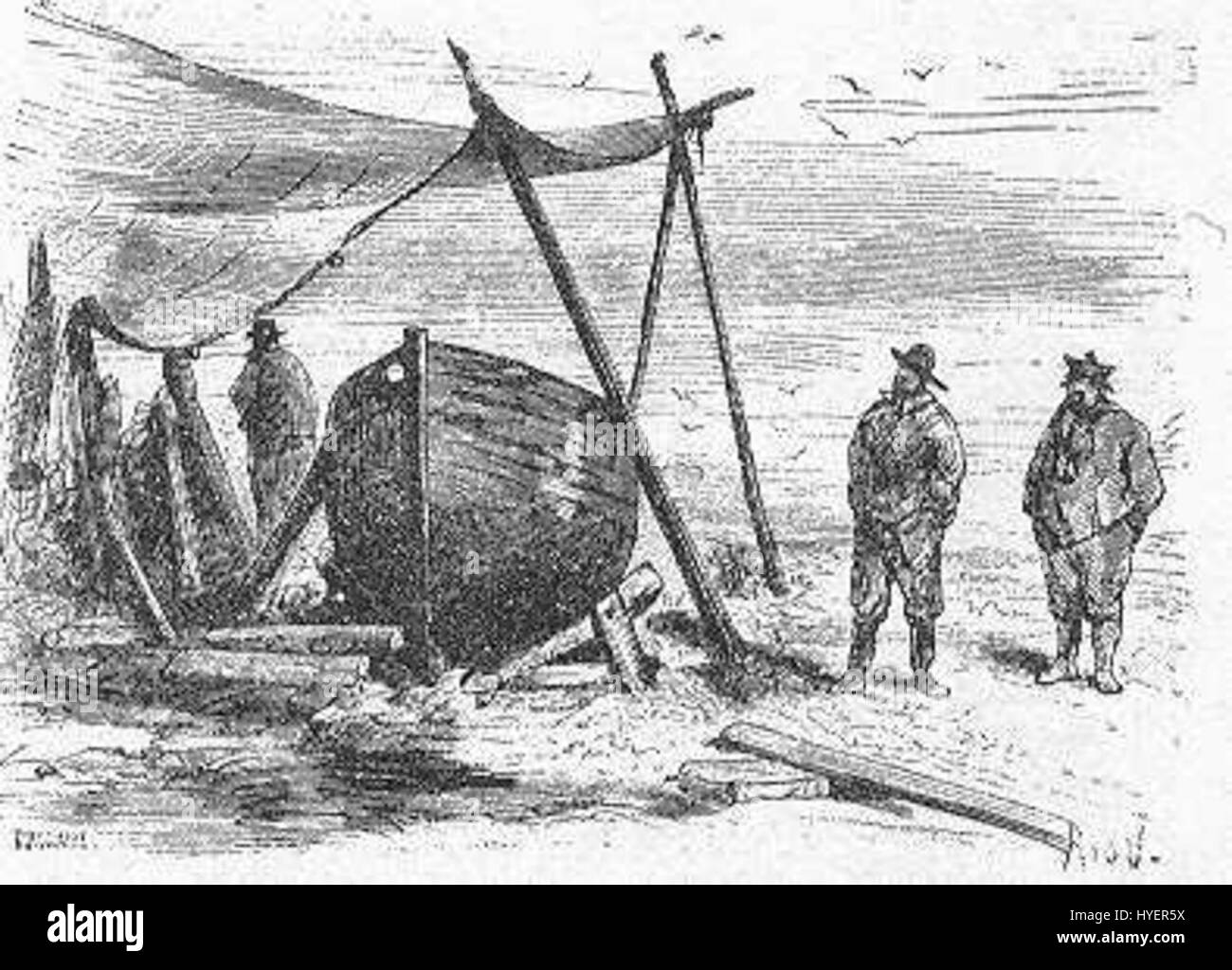 „Das Eisfeld“ ist ein dramatisches Gemälde von Riou und Montaut, das einen Moment aus der Eisschlacht im Jahr 1242 festgehalten hat. Die Arbeit konzentriert sich auf das Chaos und die Intensität der mittelalterlichen Schlacht zwischen der Republik Nowgorod und den Deutschen Rittern. Stockfoto