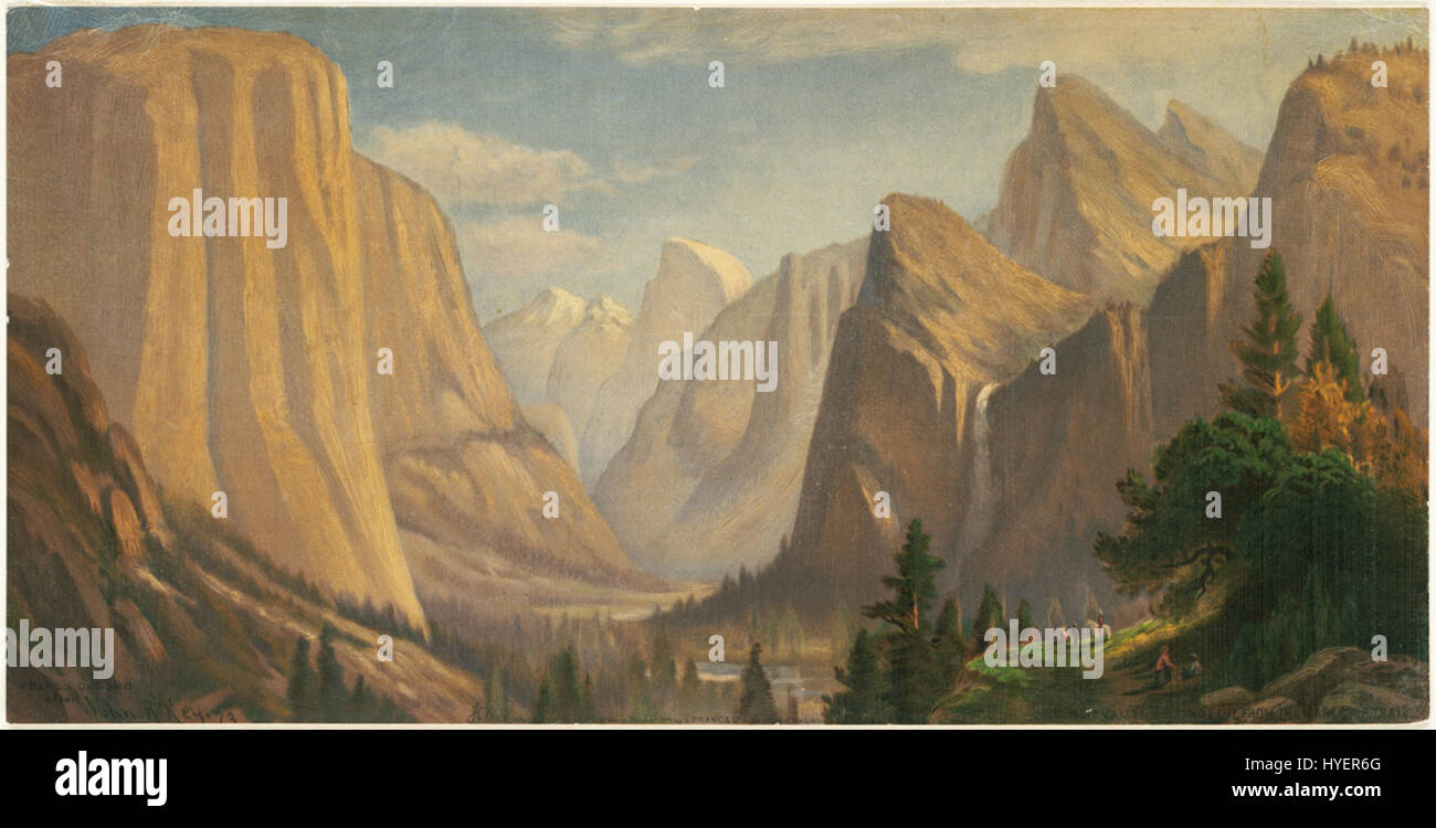 Chromolithograph von John Ross Key, veröffentlicht von L. Prang & Co. Im Jahr 1874, zeigt das Yosemite Valley vom Mariposa Trail. Stockfoto