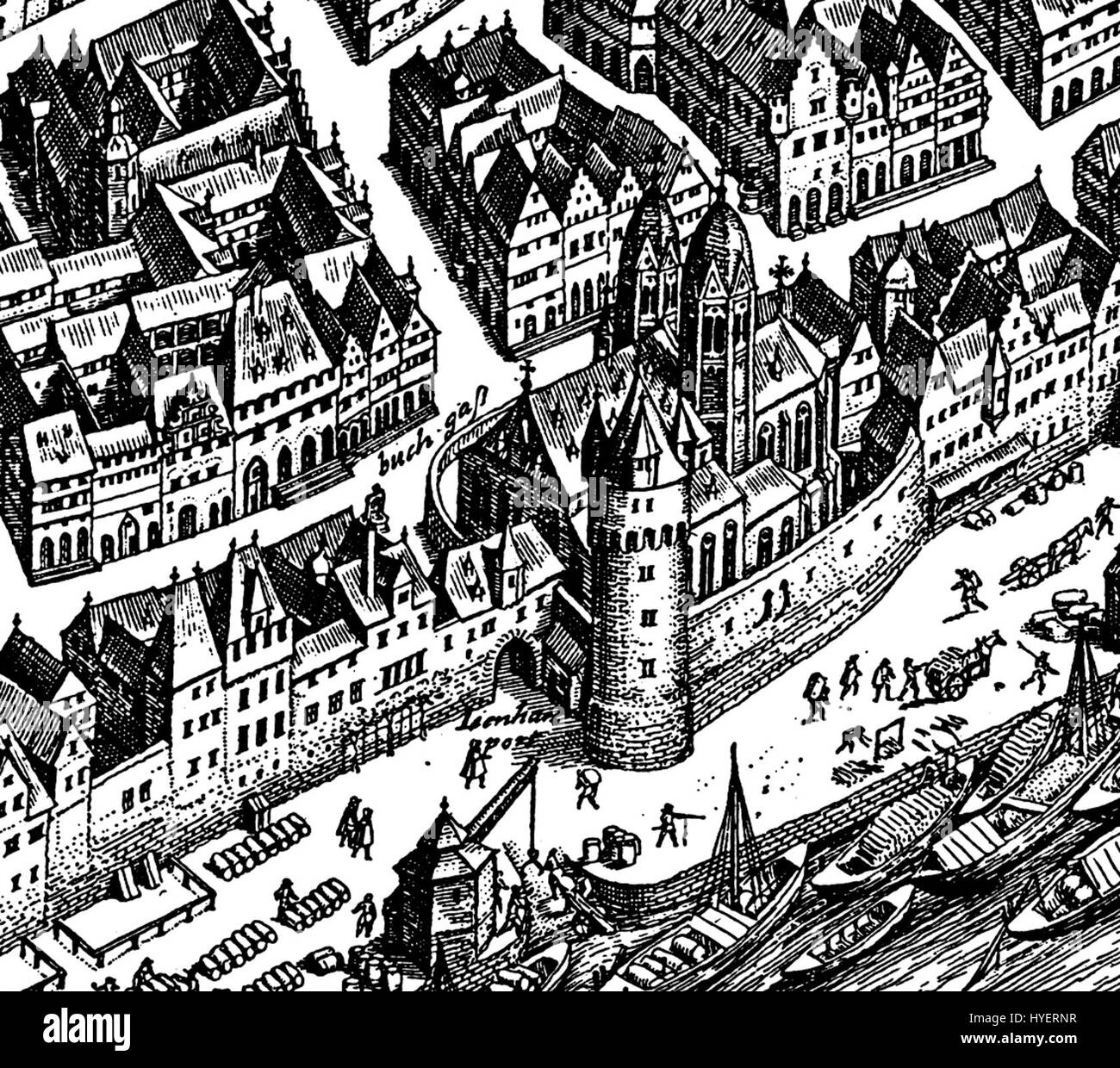 Frankfurt Altstadt Position Leonhardskirche Merian1628 Stockfoto