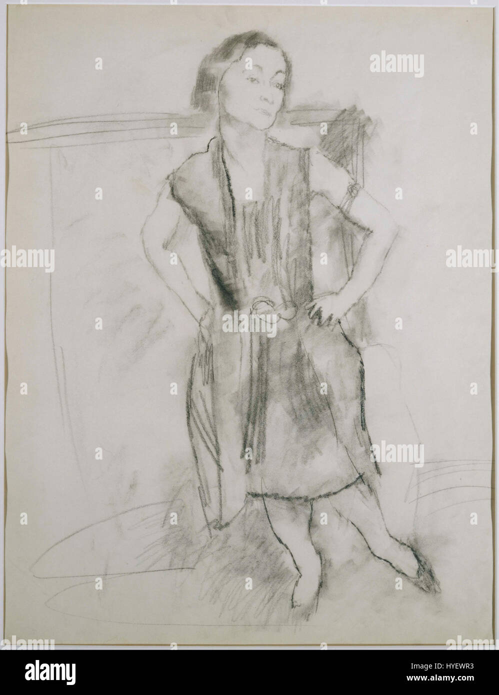 Jules Pascins Gemälde „Maria Lani“ zeigt eine Frau mit einer eleganten und geheimnisvollen Präsenz. Das Porträt fängt ihre geheimnisvolle Persönlichkeit ein und betont fließende Linien und sanfte Töne, die für Pascins Stil charakteristisch sind. Stockfoto