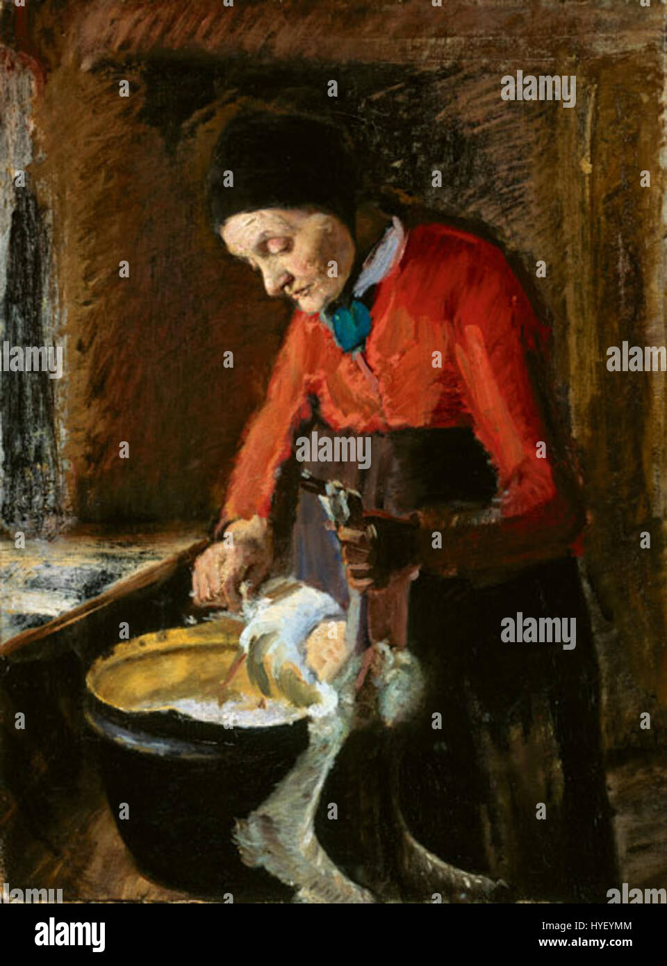 Alte Lene, eine Gans (Anna Ancher) zupfen Stockfoto