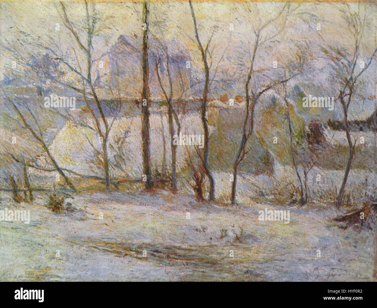 Paul Gauguin war ein führender post-impressionistischer Künstler, der für seine mutige Verwendung von Farben und unverwechselbarem Stil bekannt war. Dieses Werk spiegelt seine einzigartige künstlerische Vision wider, die oft von der Natur und den Kulturen inspiriert wurde, die er während seiner Reisen, insbesondere in Tahiti, kennengelernt hat. Stockfoto