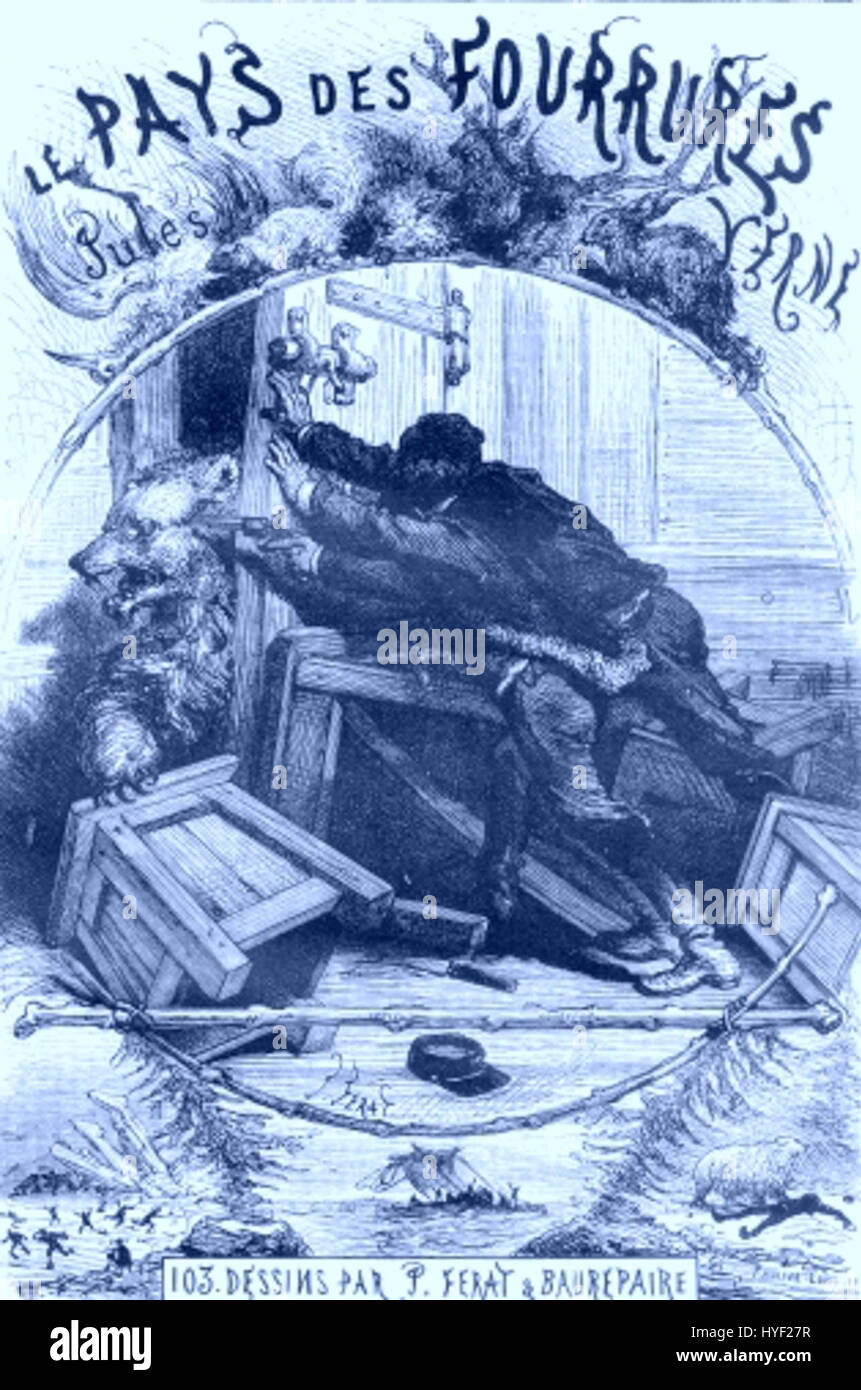 Eine Originalillustration von Jules Férat für die französische Ausgabe eines Buches von Jules Verne, einem französischen Autor, der für seine Science-Fiction-Werke bekannt ist. Stockfoto