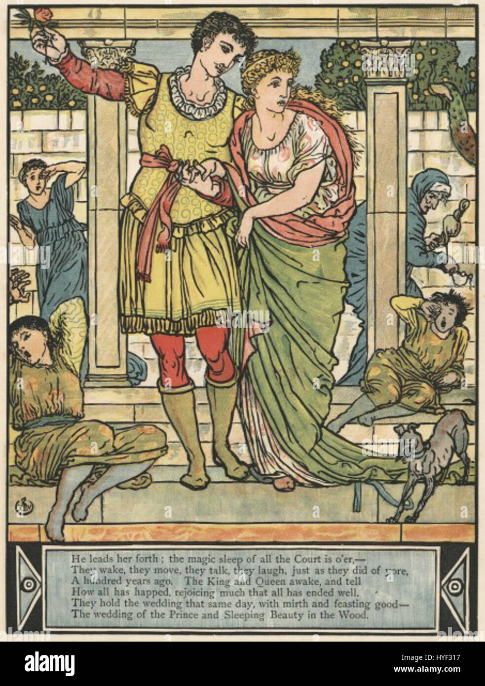 Walter Crane, ein bekannter englischer Künstler, ist bekannt für seine Illustrations- und Designarbeiten, insbesondere für Kinderbücher. Sein Werk, einschließlich des mit „13“ bezeichneten Stücks, spiegelt wahrscheinlich seinen detaillierten Stil und seine Beherrschung von Farbe, Linie und Komposition wider, wie er in seinen illustrierten Werken zu sehen ist. Stockfoto