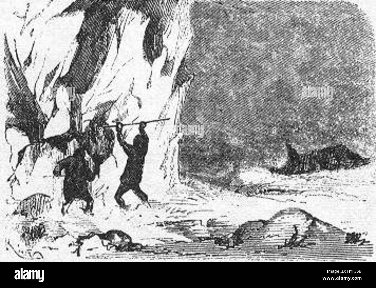 „The Field of Ice“ von Riou und Montaut ist ein Kunstwerk, das eine dramatische und gefrorene Landschaft veranschaulicht. Er fängt die kalte, raue Umgebung ein und betont die karge und doch beeindruckende Schönheit der Eisfelder. Stockfoto