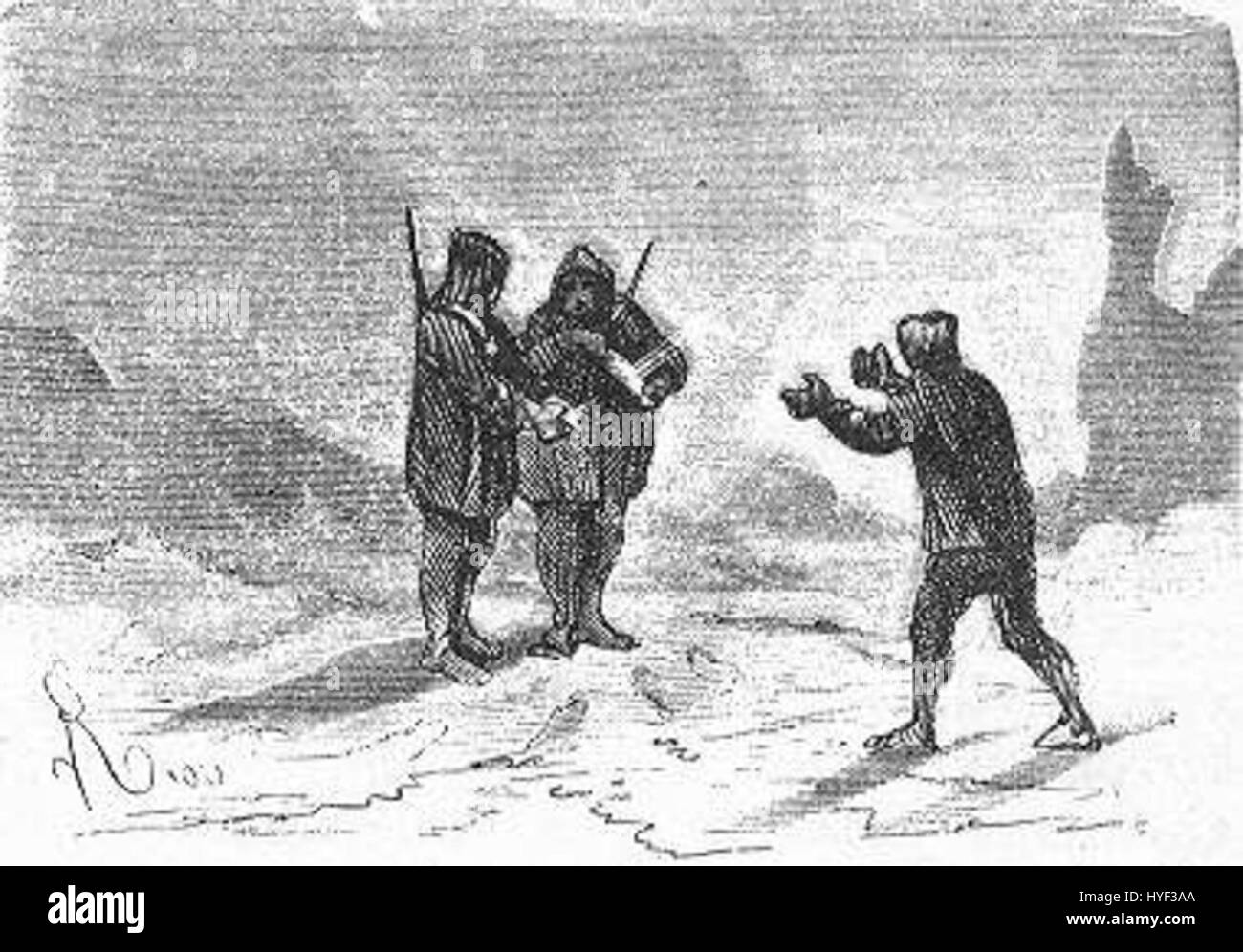 „The Field of Ice“ von Riou und Montaut ist eine dramatische Darstellung einer gefrorenen Landschaft, in der die Härte und Schönheit des Winters in einer künstlerischen Darstellung festgehalten wird. Das Stück ist bekannt für seine lebendige Darstellung des eisigen Geländes und des Gefühls der Verwüstung. Stockfoto