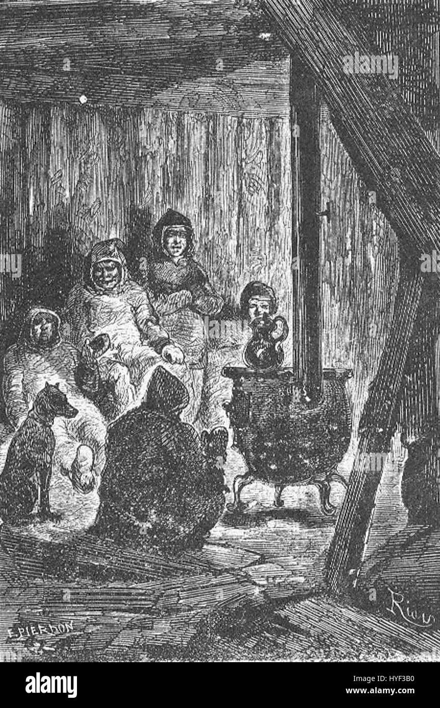 „The Field of Ice“ von Riou und Montaut fängt eine dramatische Szene der arktischen Erkundungen aus dem 19. Jahrhundert ein. Die Arbeit zeigt Entdecker in rauem, gefrorenem Gelände und betont den Kampf und die Widerstandsfähigkeit, die unter solchen extremen Bedingungen erforderlich sind. Stockfoto