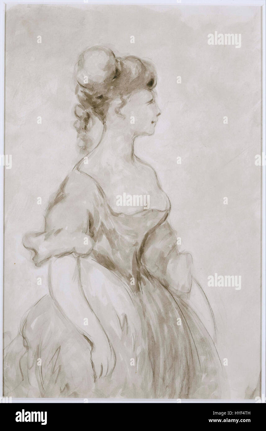 Constantin Guys Gemälde „Lady in Crinoline“ fängt die Eleganz und Mode des 19. Jahrhunderts ein und zeigt eine Frau in einem Krinoline, einem beliebten Kleidungsstück der damaligen Zeit. Stockfoto