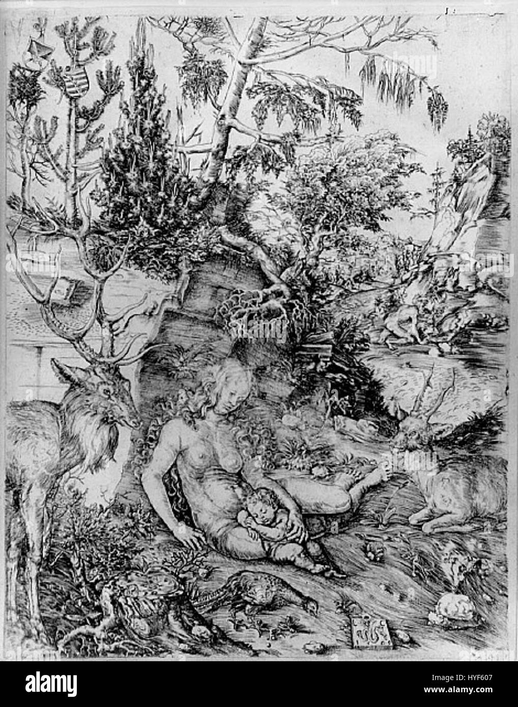 „The Buße of St. John Chrysostomos“ von Lucas Cranach dem Älteren zeigt den Kirchenvater aus dem 4. Jahrhundert in einer emotionalen Bußszene. Das Gemälde spiegelt Cranachs Geschick in der Darstellung religiöser Figuren und moralischer Themen wider. Stockfoto