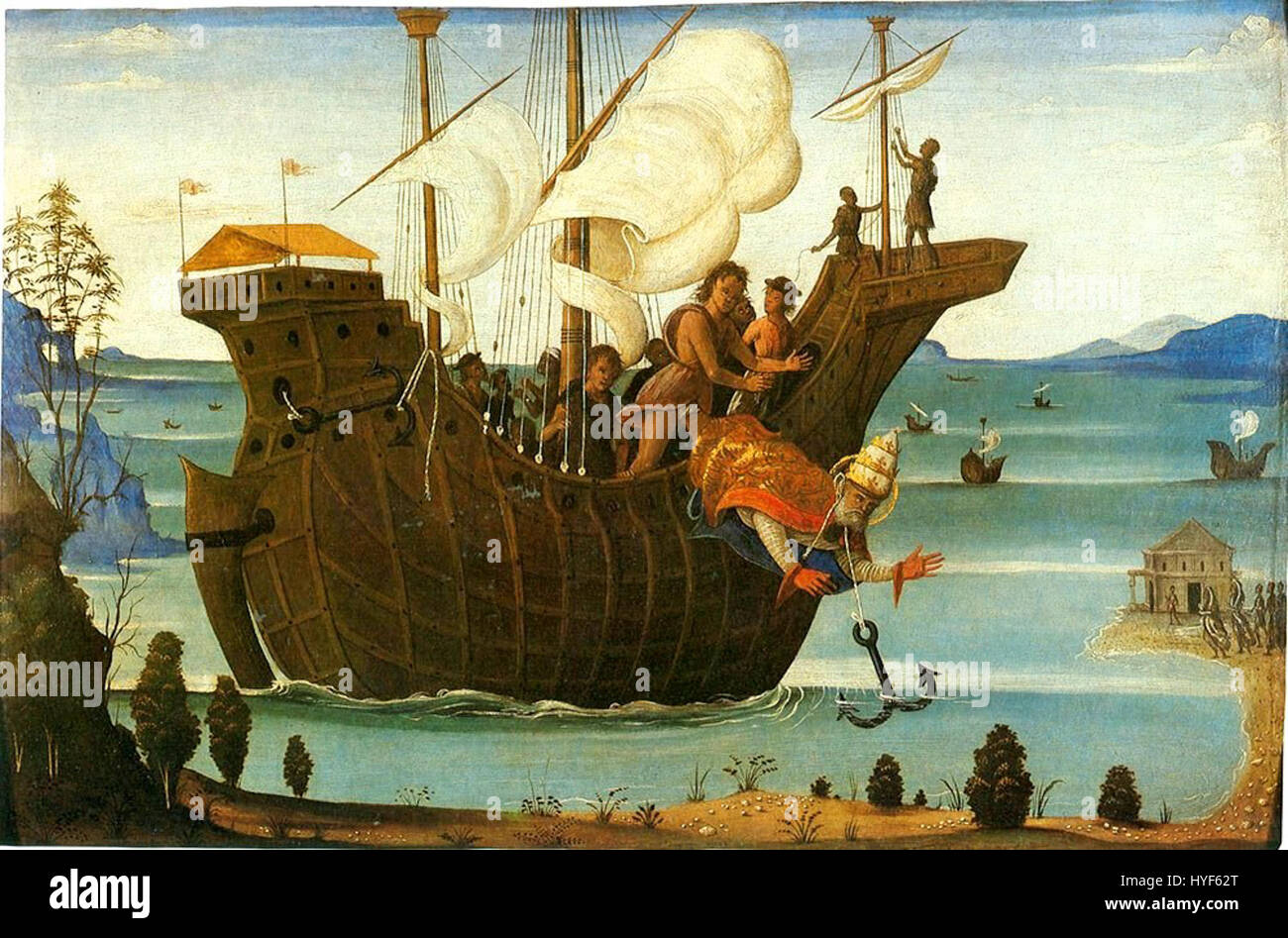 Das Märtyrium von St. Clemens zeigt die Hinrichtung des Heiligen Clemens, eines frühchristlichen Märtyrers. Dieses Thema wird häufig in der christlichen Kunst dargestellt und symbolisiert Glauben und Opfer während der römischen Verfolgung. Stockfoto