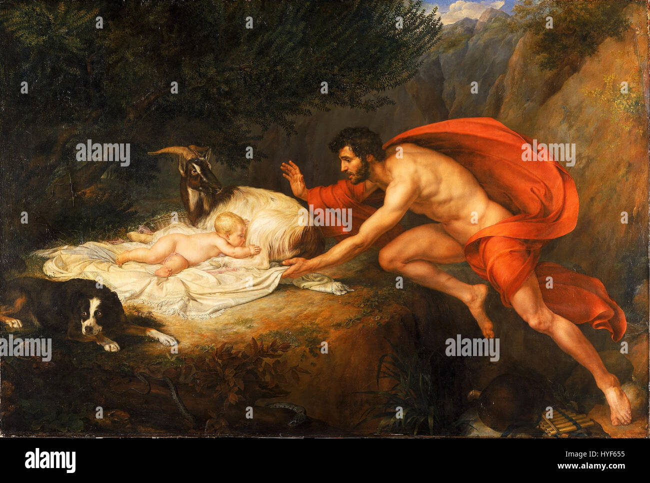 Giovanni Tognollis „die Entdeckung des Äskulapius“ zeigt die mythologische Geschichte von Aesculapius, dem Gott der Medizin, dessen Figur im Mittelpunkt der Szene steht. Das Kunstwerk stellt wahrscheinlich die Entdeckung oder Entstehung des Äskulapius in einem Setting dar, das sowohl mythologische Erzählungen als auch künstlerische Darstellungen verbindet und Tognolli's Können in klassischen Themen zeigt. Stockfoto