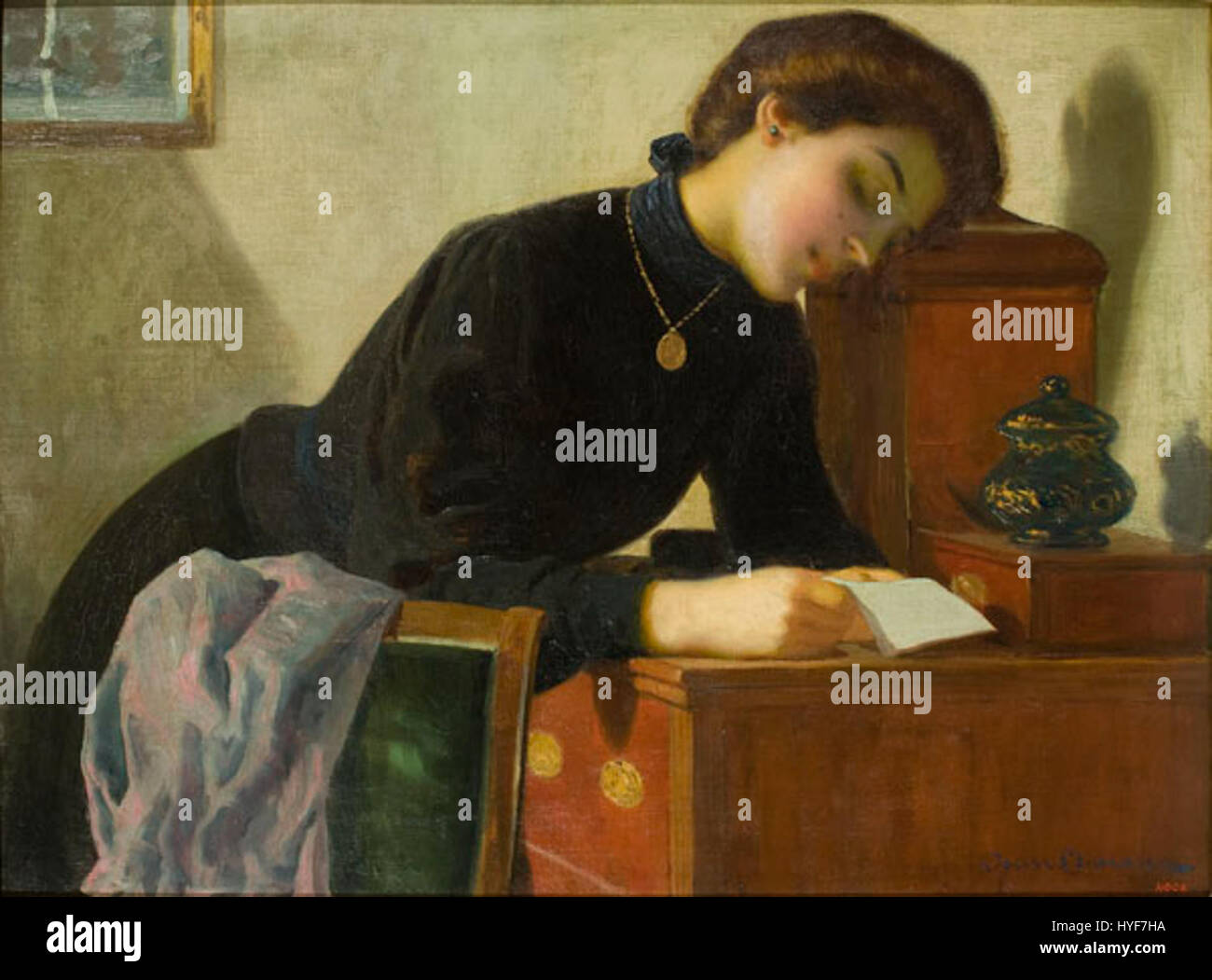 „La carta“ ist ein Kunstwerk, das sich auf einen Brief oder eine Korrespondenz beziehen kann und Kommunikation oder wichtige Informationen symbolisiert. Die Bedeutung des Stücks dreht sich um das Konzept der schriftlichen Botschaften und ihre historische Bedeutung. Stockfoto