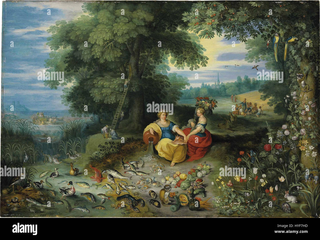 Jan Breughel de Jonge Een Allegorie van Wasser de aarde Stockfoto