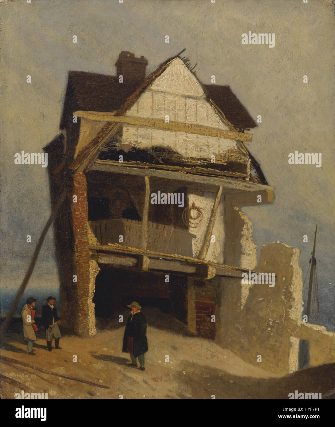 „Ruined House“ von John Sell Cotman stellt die verfallenen Überreste eines Hauses dar, die möglicherweise den Lauf der Zeit und des Verfalls symbolisieren. Cotmans Behandlung des Themas konzentriert sich auf die emotionale und visuelle Wirkung des Ruins, wobei Licht und Schatten stark genutzt werden, um Atmosphäre zu wecken. Stockfoto