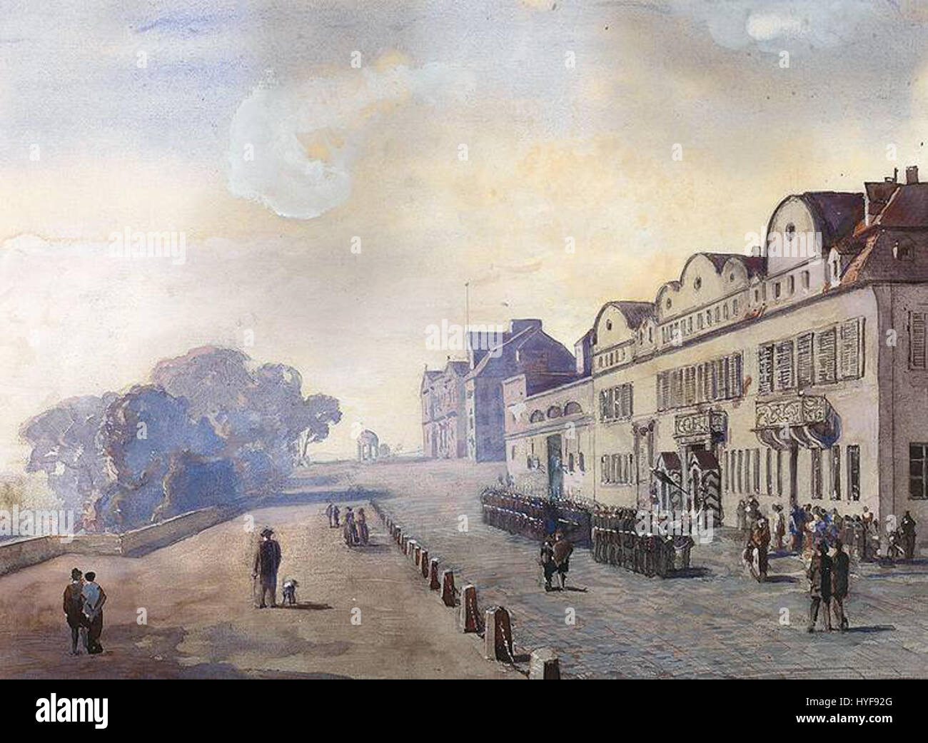 Louis Kolitzs „Kassel Generalkommando Bellevue“ fängt die historische Bedeutung des Kasseler Militärkommandos ein und hebt architektonische und kulturelle Aspekte einer vergangenen Zeit hervor. Stockfoto