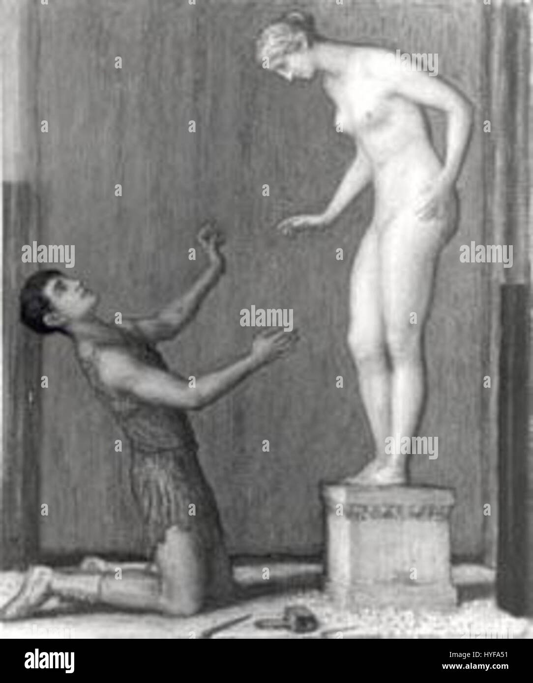 Pygmalion von Stuck ist eine Skulptur, die den griechischen Mythos von Pygmalion darstellt, der sich in seine eigene Schöpfung verliebt. Die Arbeit betont die Transformation von Stein in Leben und die Schönheit der skulpturalen Form. Stockfoto Pygmalion von Stuck ist eine Skulptur, die den griechischen Mythos von Pygmalion darstellt, der sich in seine eigene Schöpfung verliebt. Die Arbeit betont die Transformation von Stein in Leben und die Schönheit der skulpturalen Form. Stockfoto