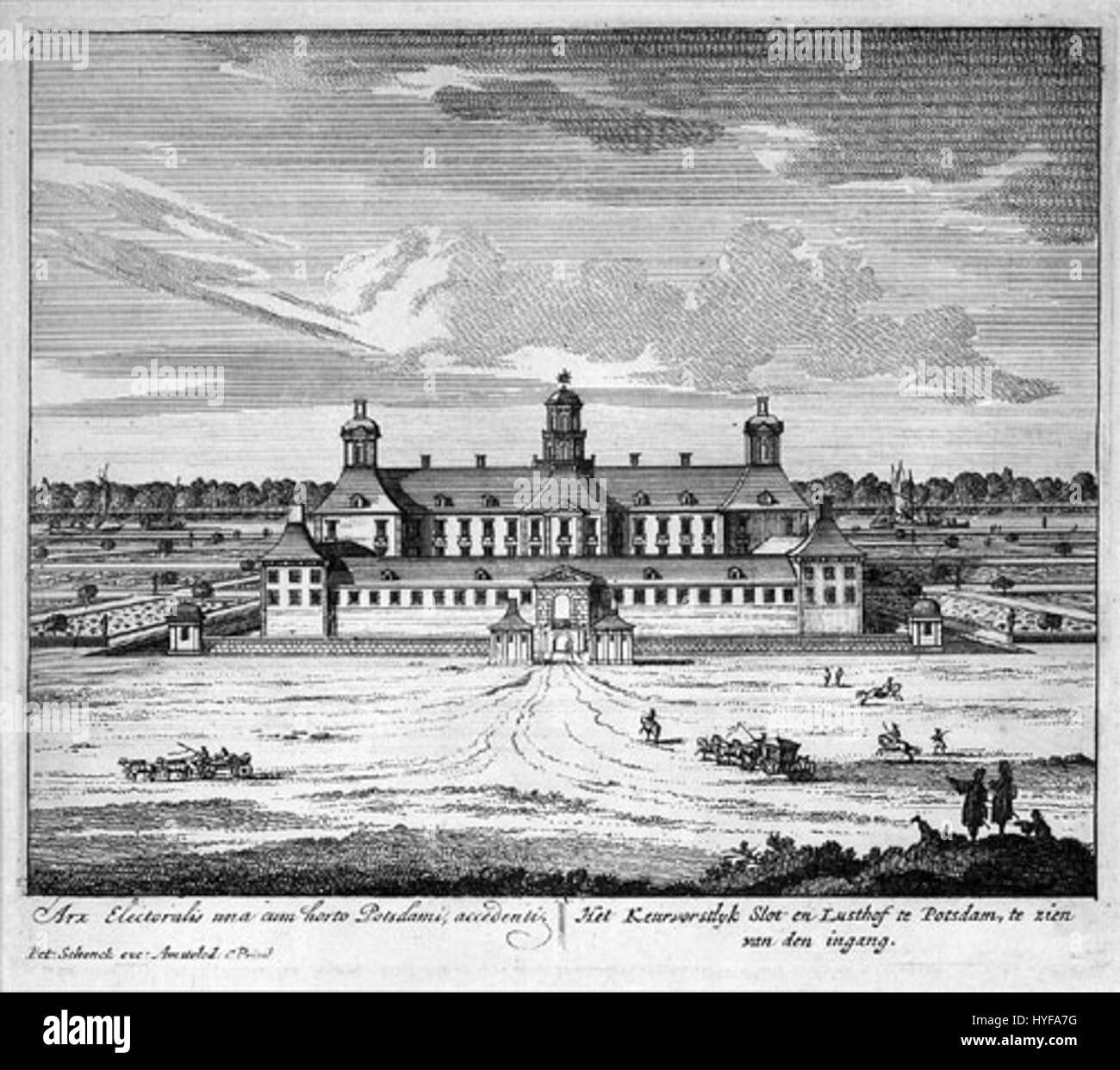 Das Potsdamer Stadtschloss, erbaut um 1720, ist ein königliches Schloss in Potsdam. Bekannt für seine barocke Architektur und seine großartige Gestaltung, war es Residenz preußischer Könige und ist ein wichtiges Symbol deutscher Geschichte und Architektur aus dem frühen 18. Jahrhundert. Stockfoto