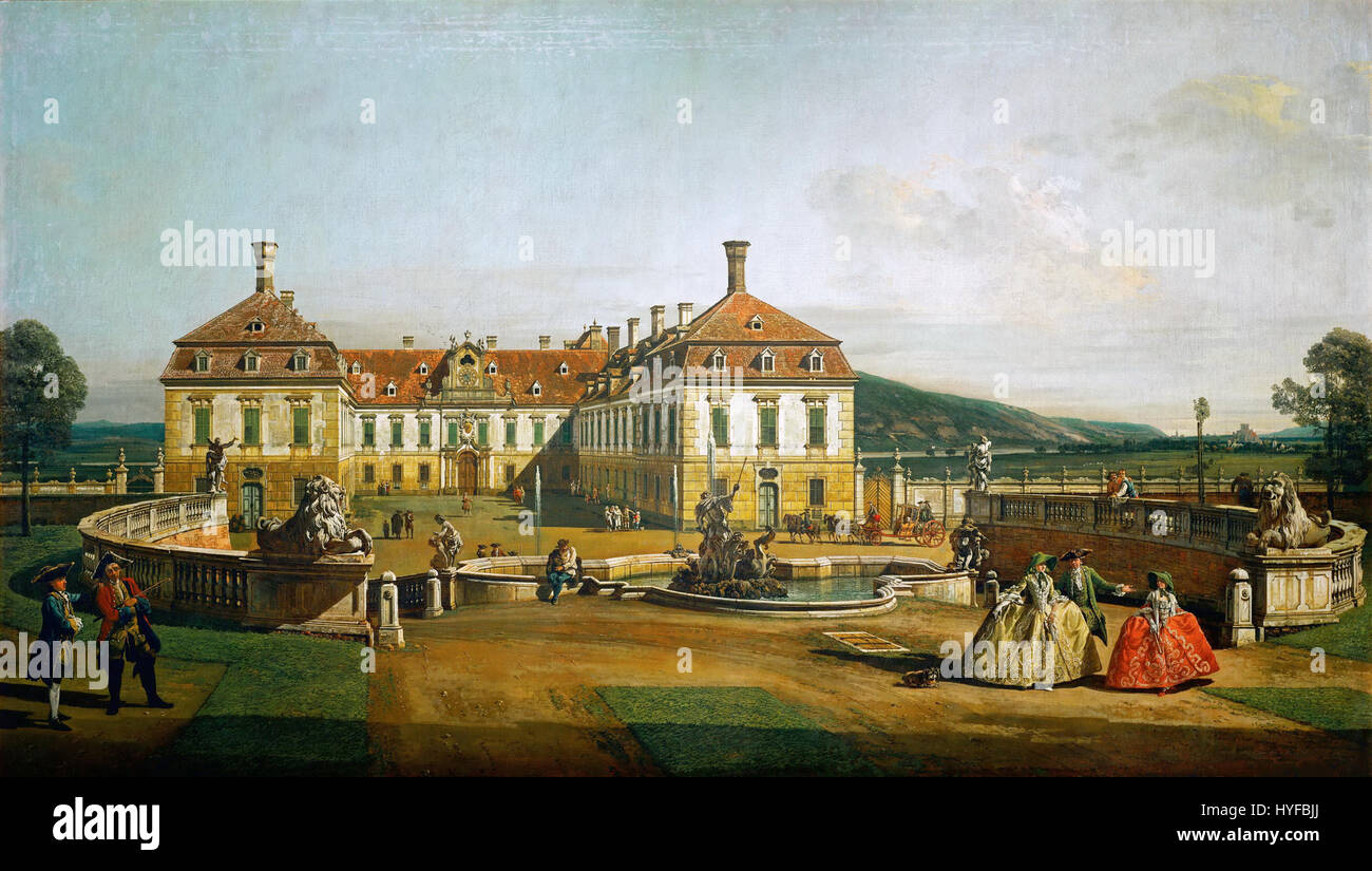 Dieses Werk von Canaletto mit der Nummer 037 zeigt den charakteristischen Stil der venezianischen Stadtansichten des Künstlers. Bekannt für seine meisterhafte Liebe zum Detail, fängt das Gemälde die Eleganz und architektonische Schönheit Venedigs ein. Stockfoto