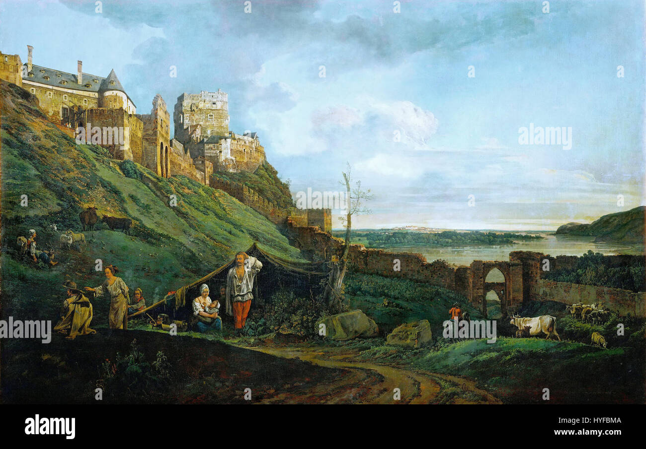 Dieses Werk von Canaletto zeigt eine Stadt- oder Architekturansicht und zeigt seinen charakteristischen Stil detaillierter Stadtlandschaften und präzise Darstellungen von Venedig oder anderen italienischen Städten. Stockfoto