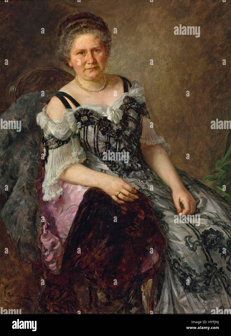 „Damenportrait“ von Georg Papperitz ist ein Porträtbild einer Frau, das die Fähigkeit des Künstlers zeigt, den Charakter des Themas und die Mode der Zeit einzufangen. Das Werk spiegelt den Stil der europäischen Porträts des 19. Jahrhunderts wider. Stockfoto