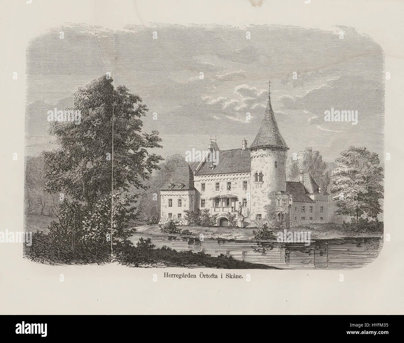 Dies ist eine Seite aus dem Buch „Nordiska taflor“, einem schwedischen Werk aus dem 19. Jahrhundert, das verschiedene botanische Illustrationen zeigt. Die Seite enthält lebendige Darstellungen der regionalen Flora, die exemplarisch eine botanische Illustration dieser Zeit darstellen. Stockfoto