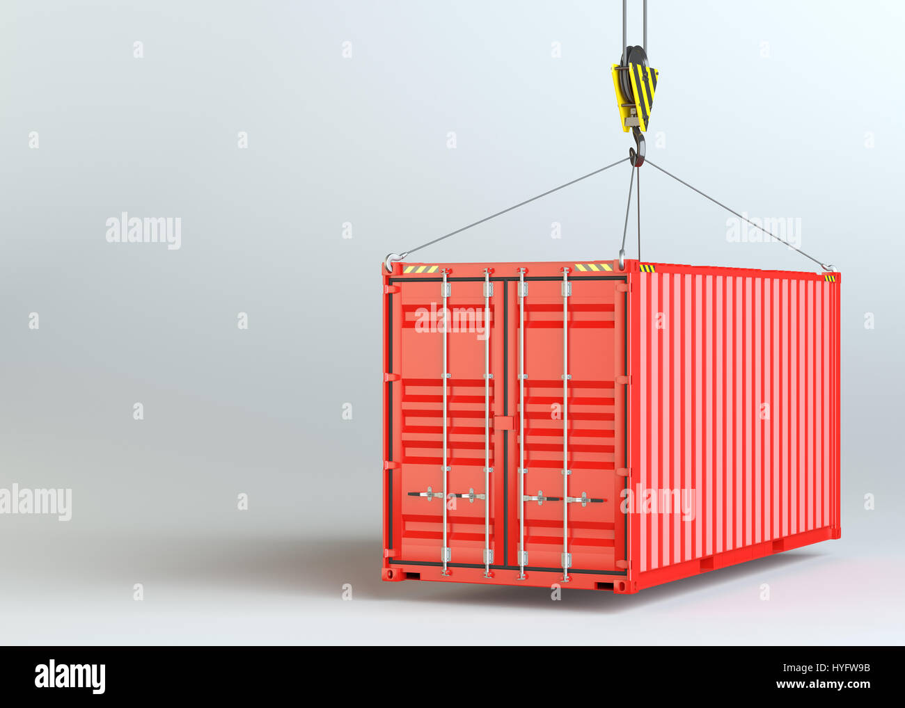 Kran Haken und rote Cargo-container Stockfoto
